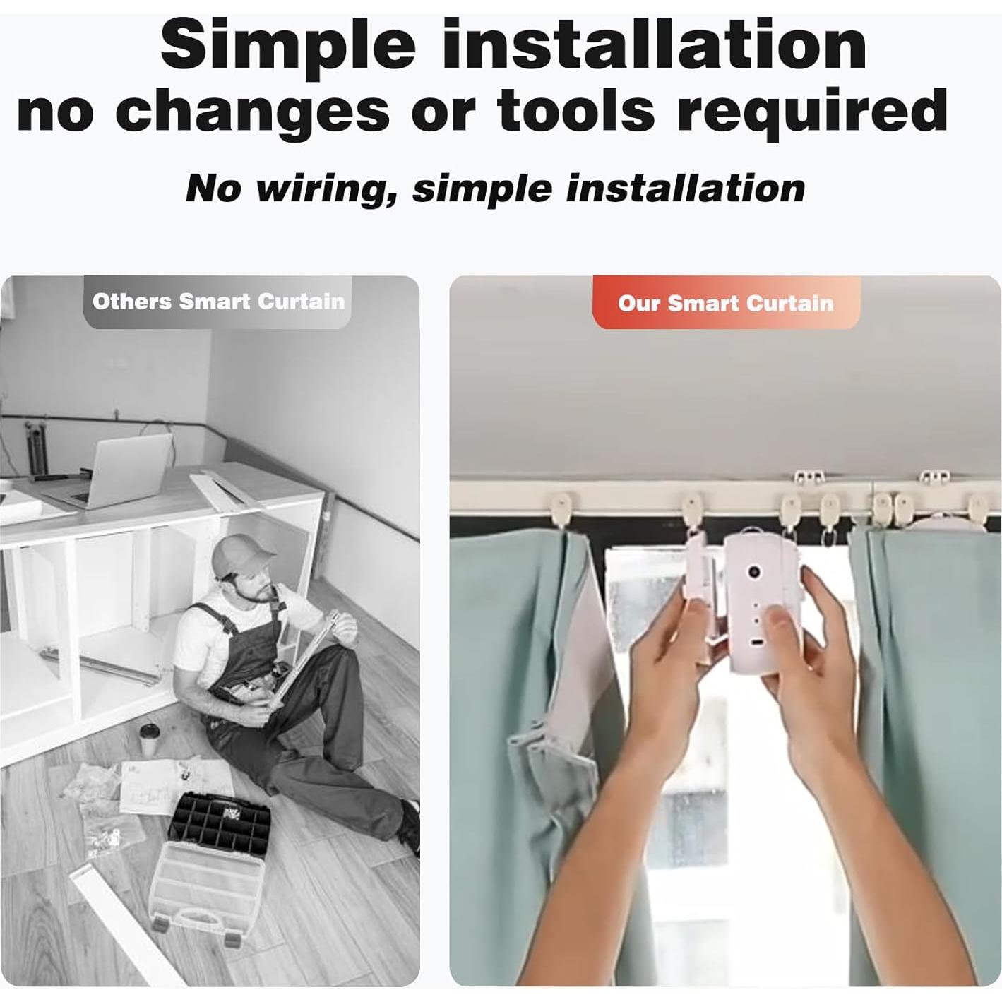Apertura Automática Cortinas Inteligente OUGETHER - Control Remoto App, Voz, Sensor Luz