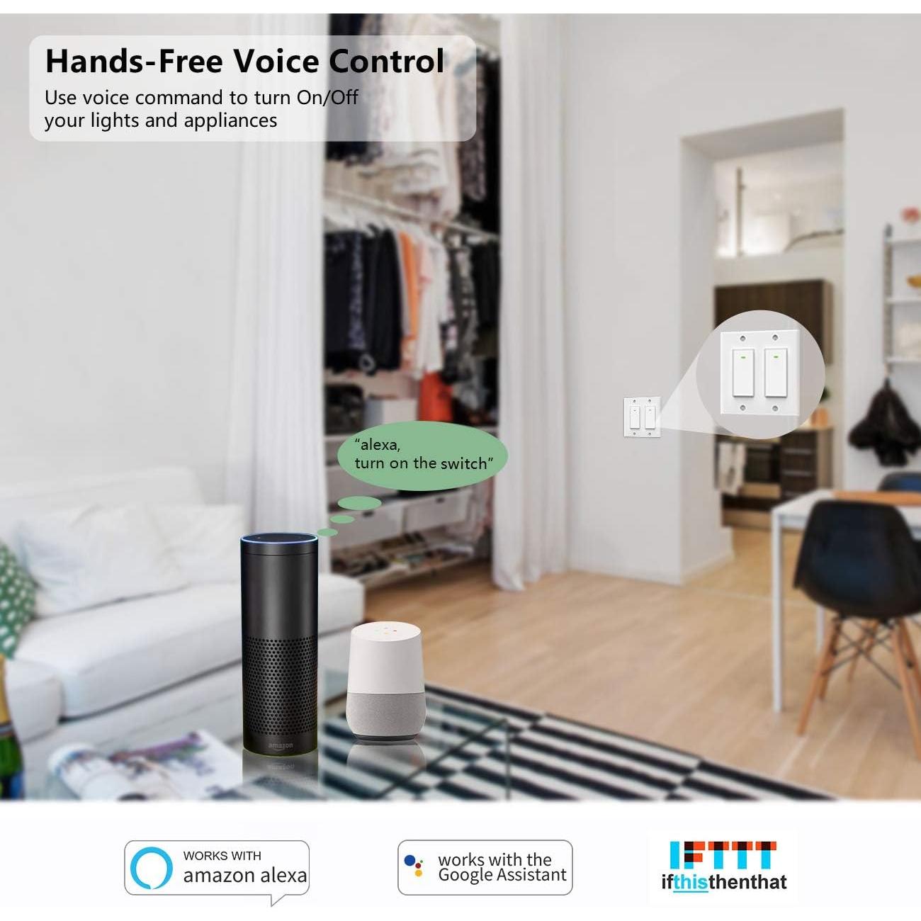 Interruptor de Luz Inteligente Lesim 2 Gang WiFi Control Remoto