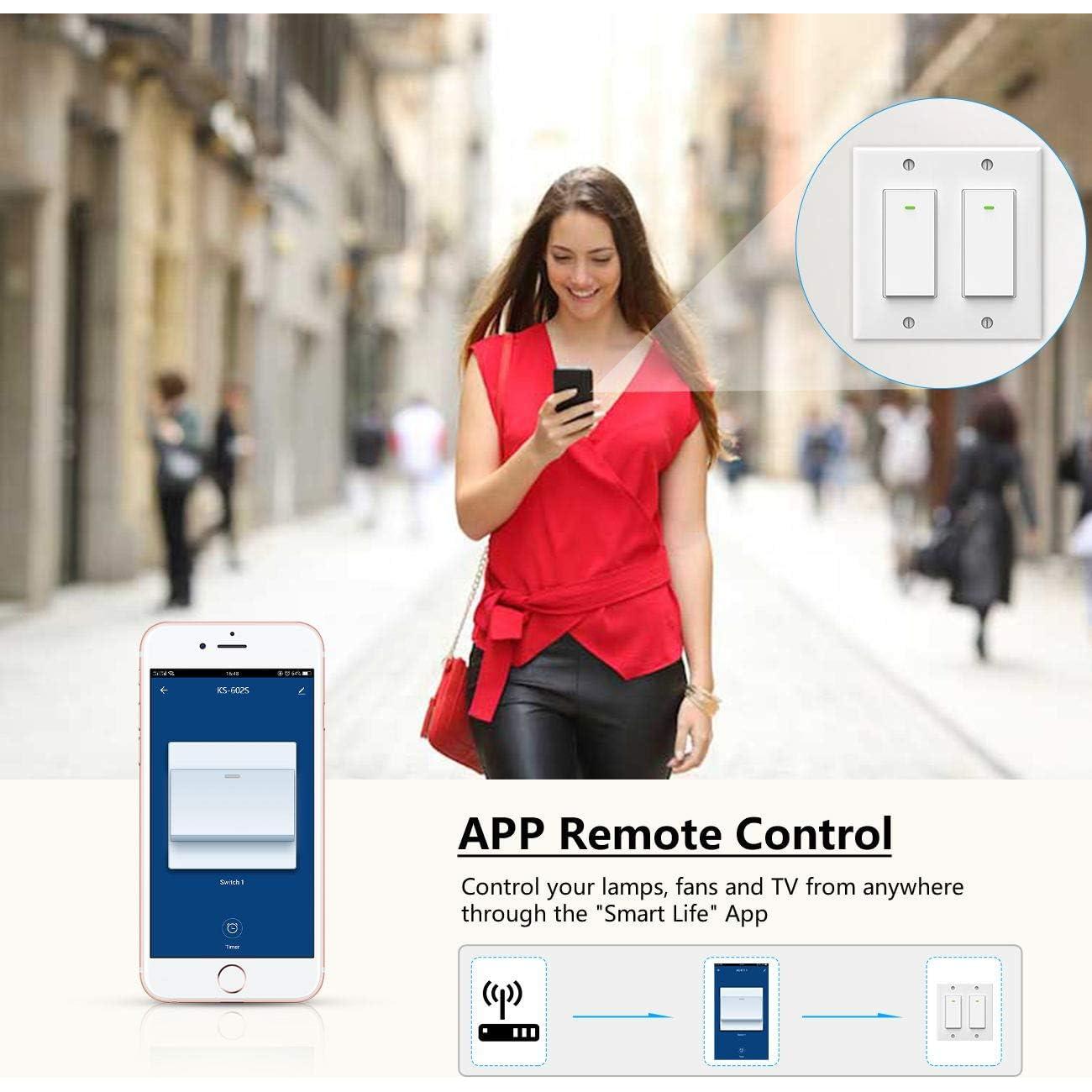 Interruptor de Luz Inteligente Lesim 2 Gang WiFi Control Remoto