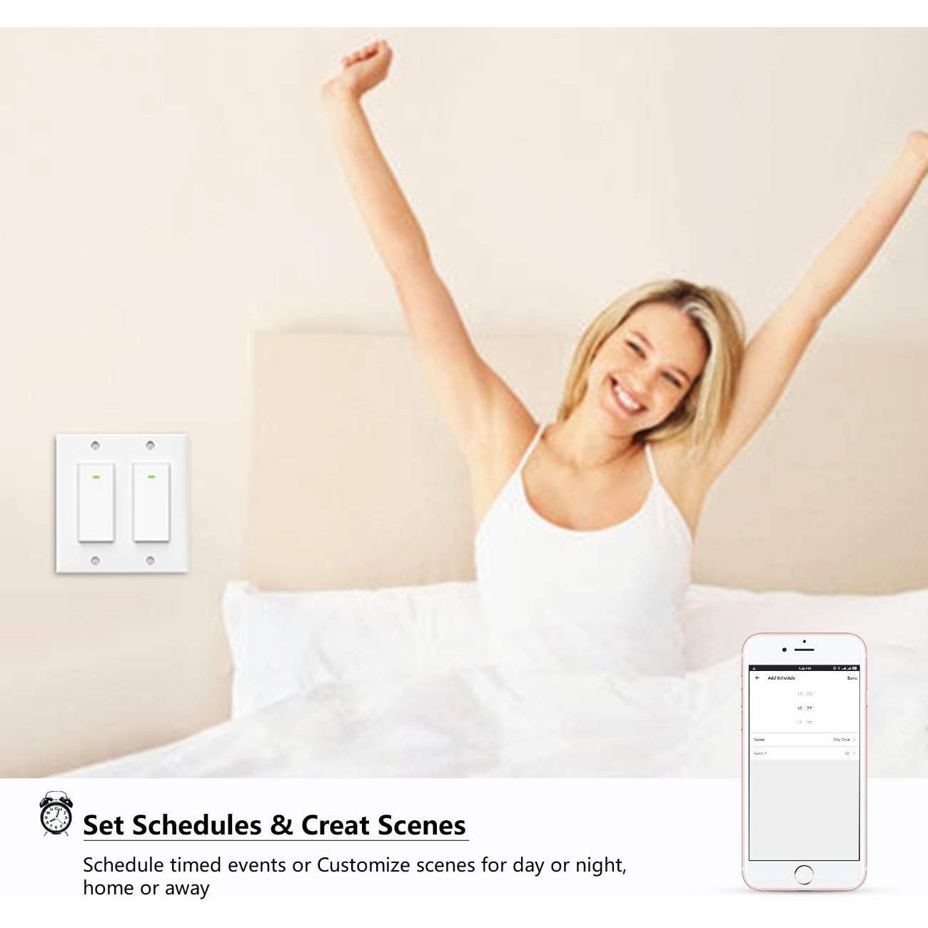 Interruptor de Luz Inteligente Lesim 2 Gang WiFi Control Remoto