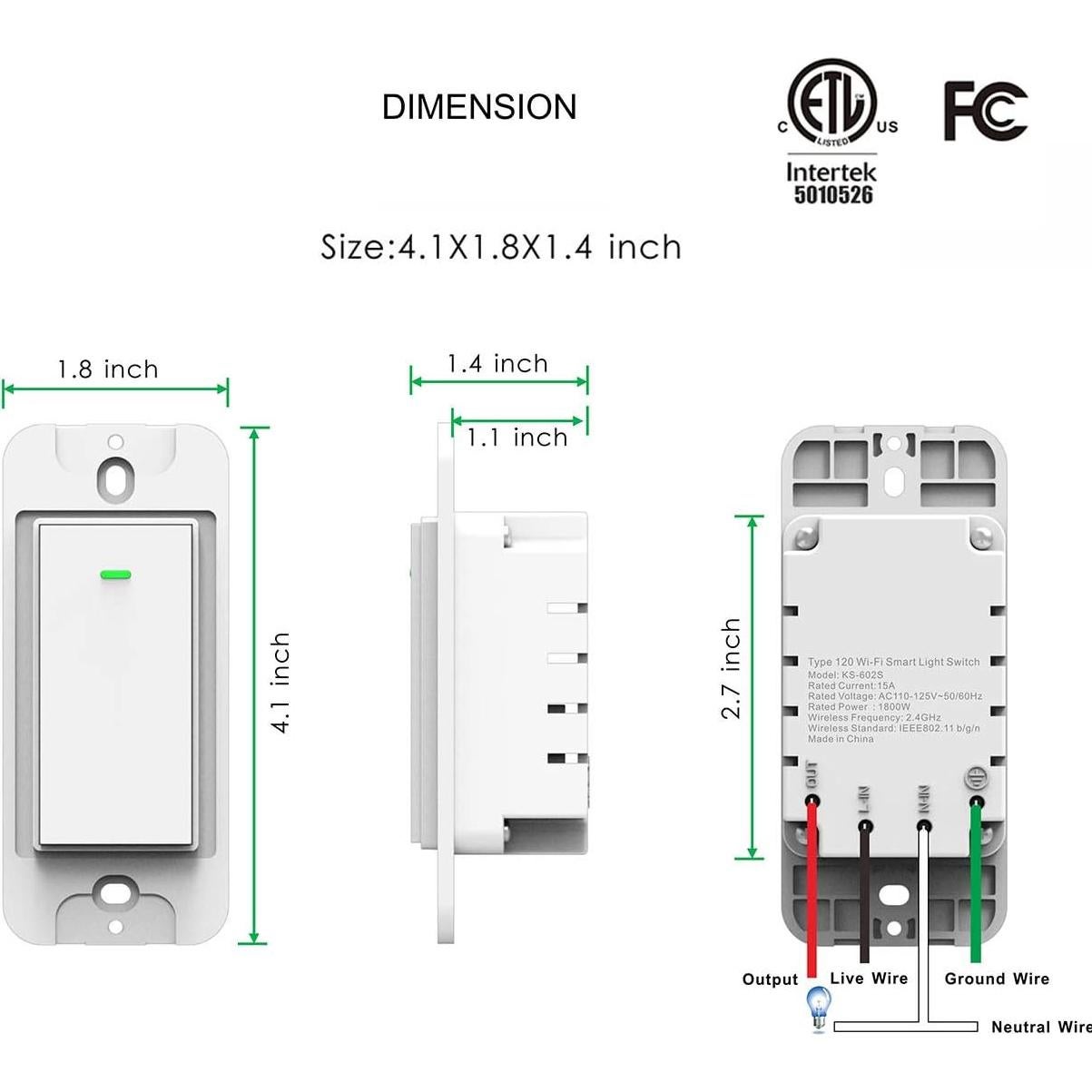 Interruptor de Luz Inteligente Lesim 2 Gang WiFi Control Remoto