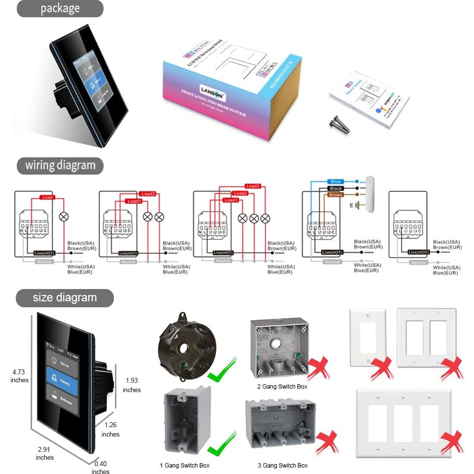 Interruptor de Luz Inteligente LANBON L8-HS Negro WiFi 2.4GHz