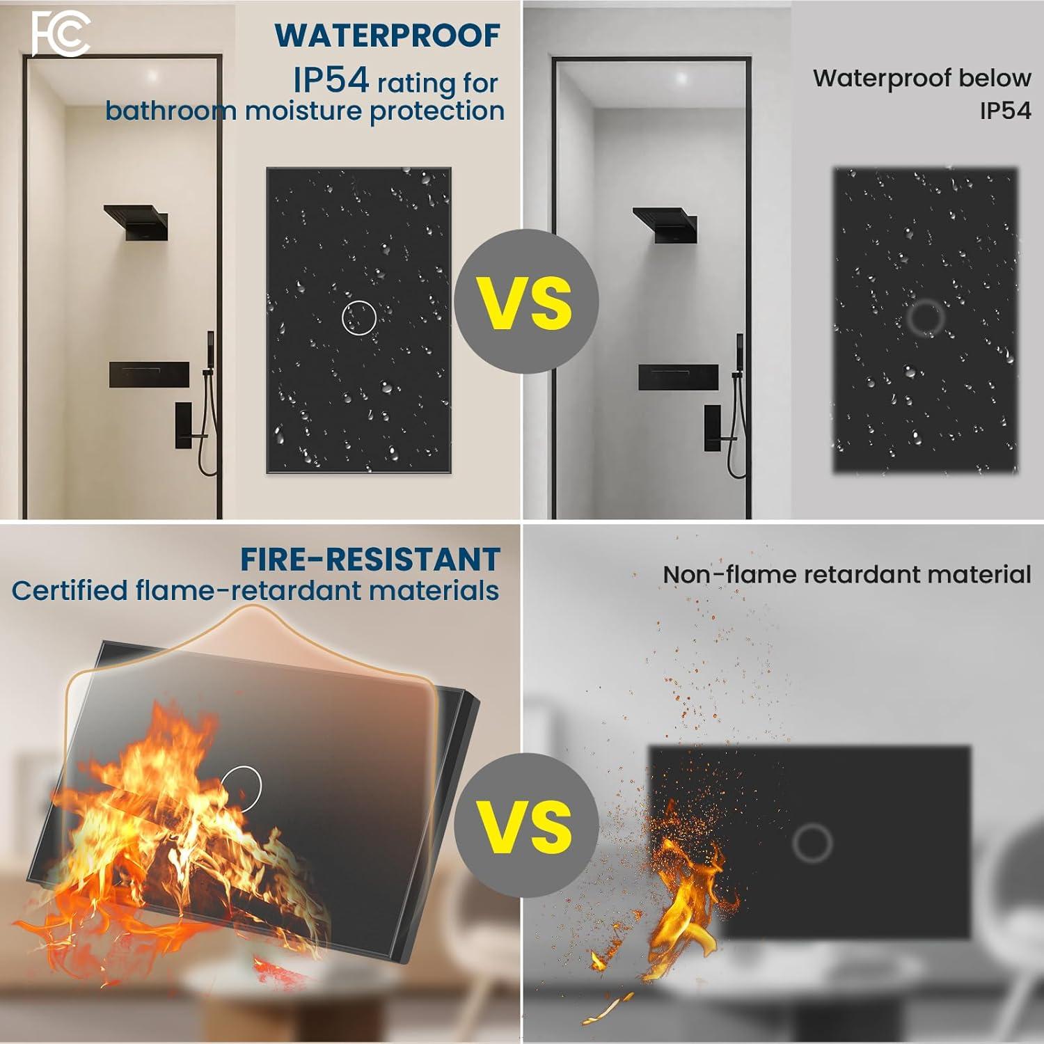 Interruptor de Luz Inteligente LOUYSGEN 1 Gang Wi-Fi 2.4GHz Negro