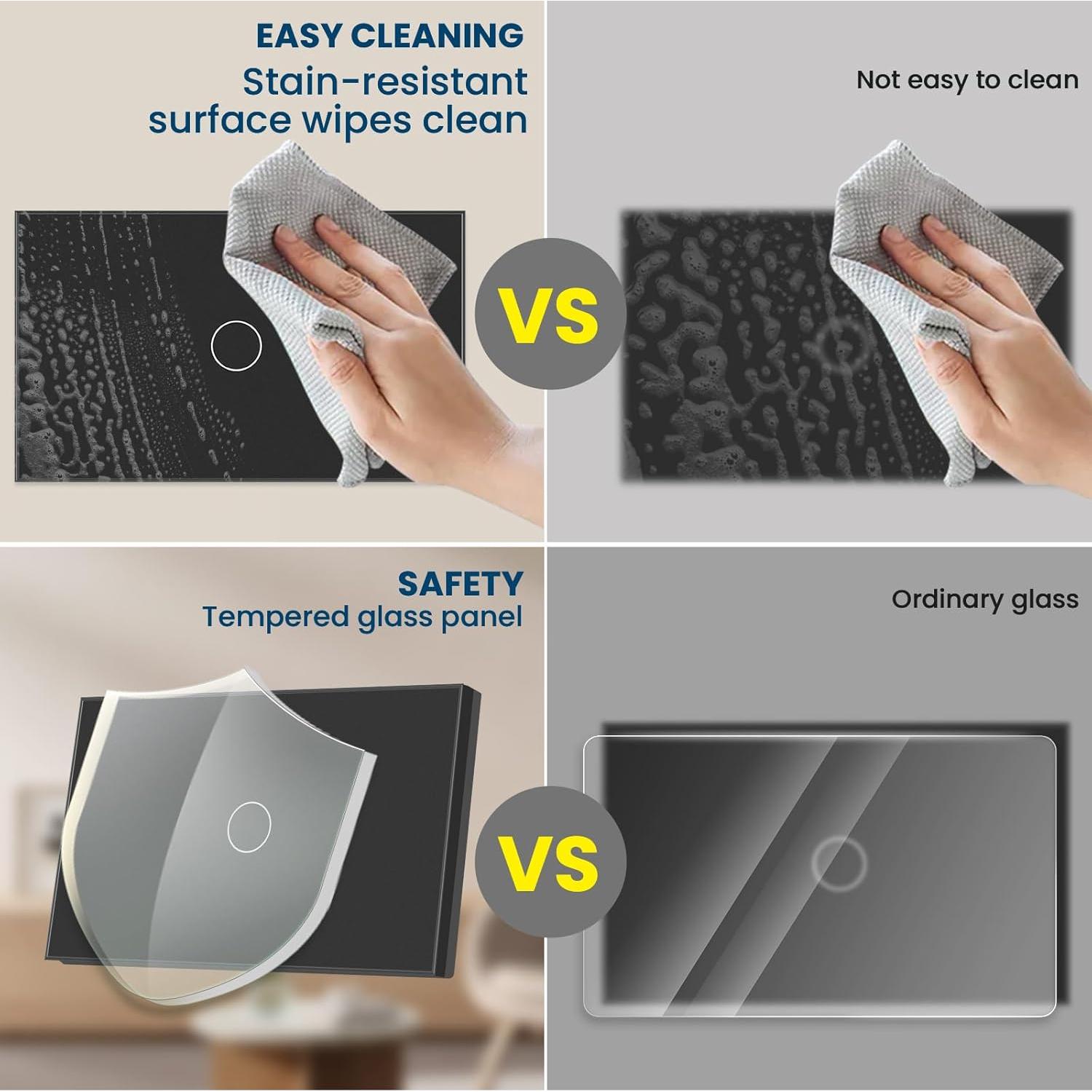 Interruptor de Luz Inteligente LOUYSGEN 1 Gang Wi-Fi 2.4GHz Negro