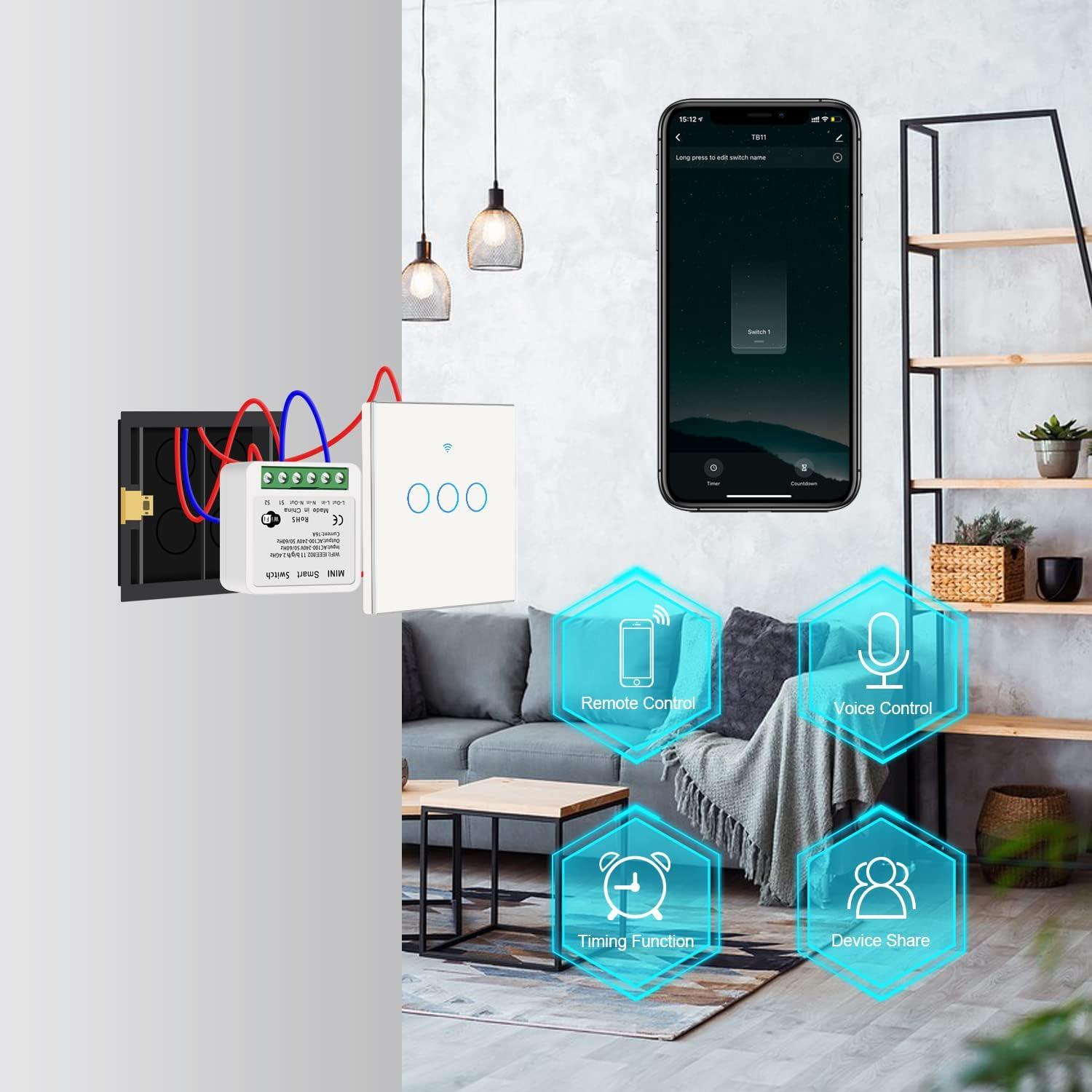 Interruptor de Luz Inteligente WiFi Bkiyougo 4 Paquete 16A