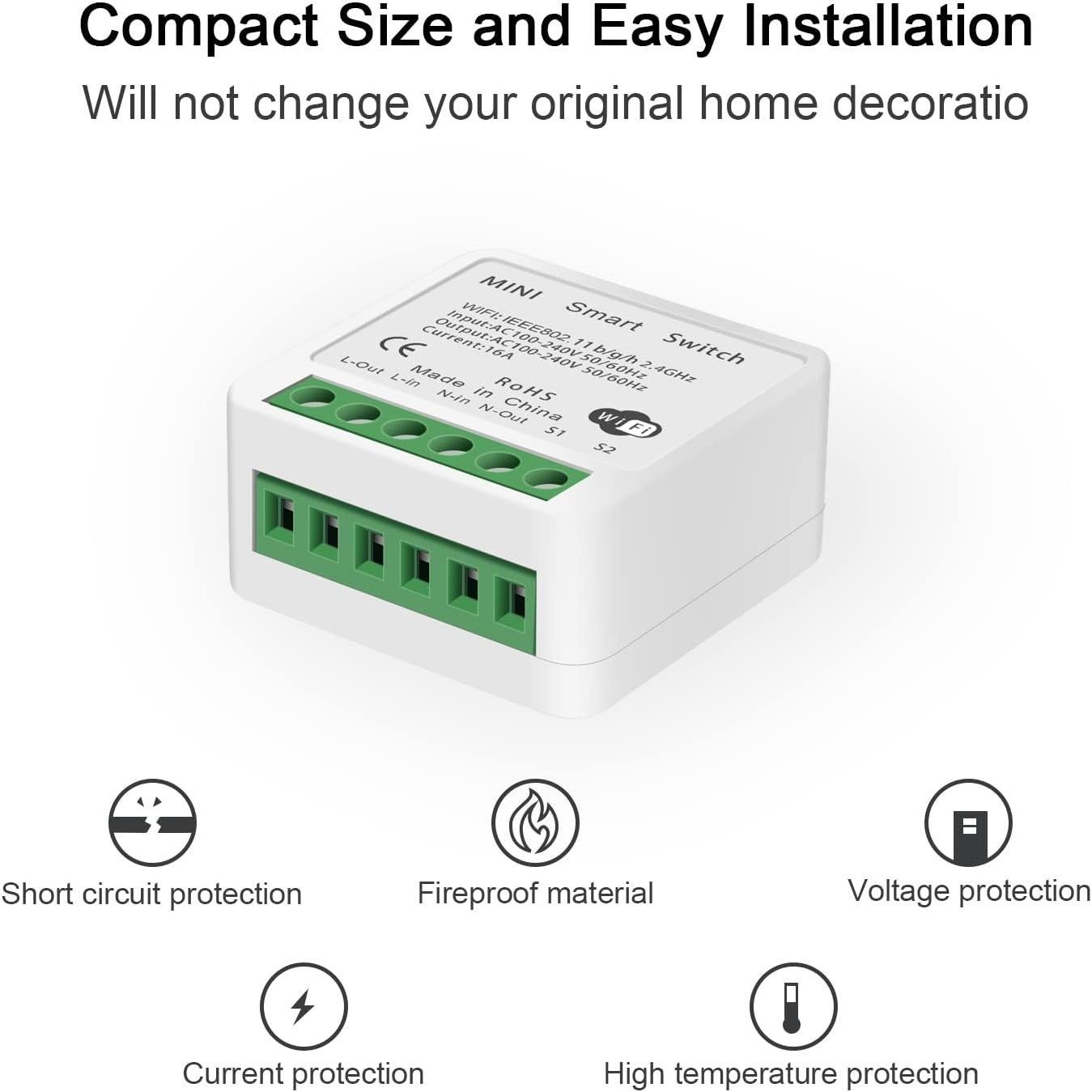 Interruptor de Luz Inteligente WiFi Bkiyougo 4 Paquete 16A