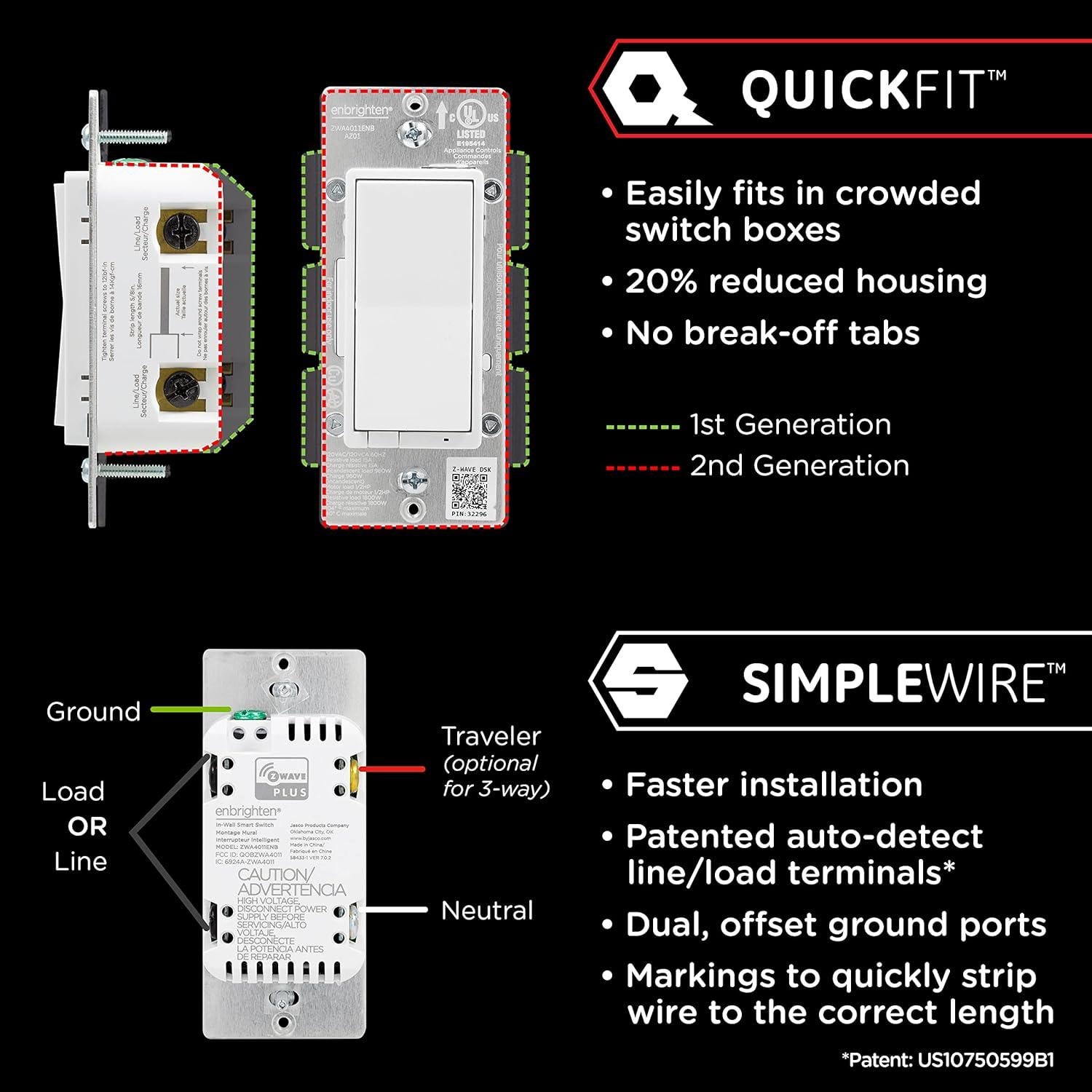 Interruptor de Luz Inteligente Enbrighten Z-Wave 700 QuickFit