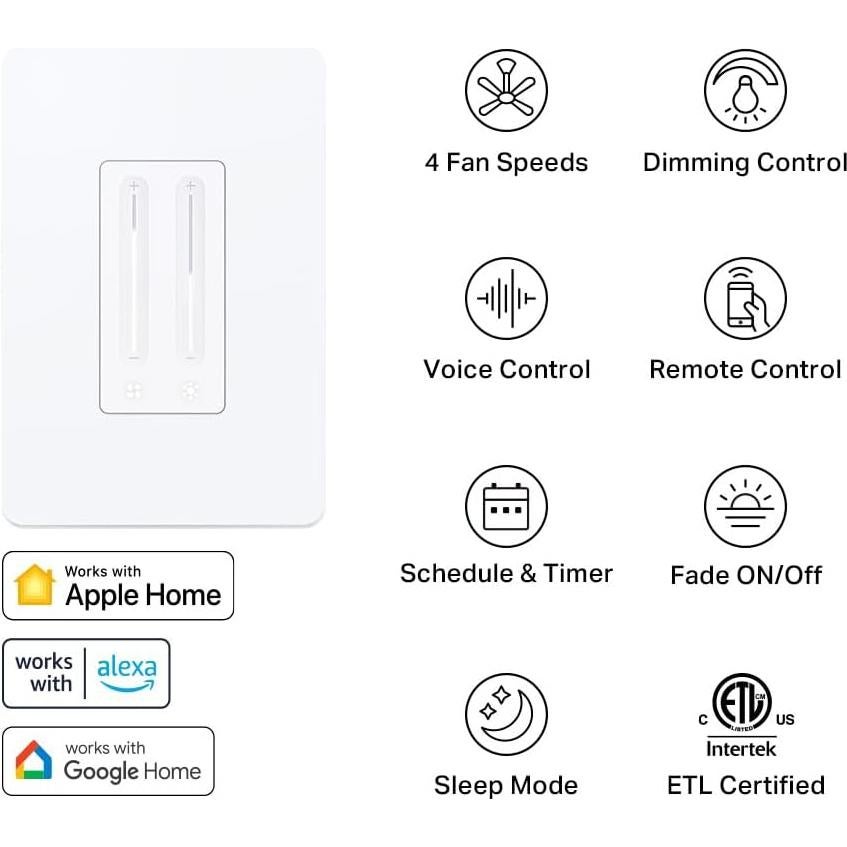 Control de Ventilador Inteligente Kasa KS240 | 4 Velocidades y Luz Ajustable