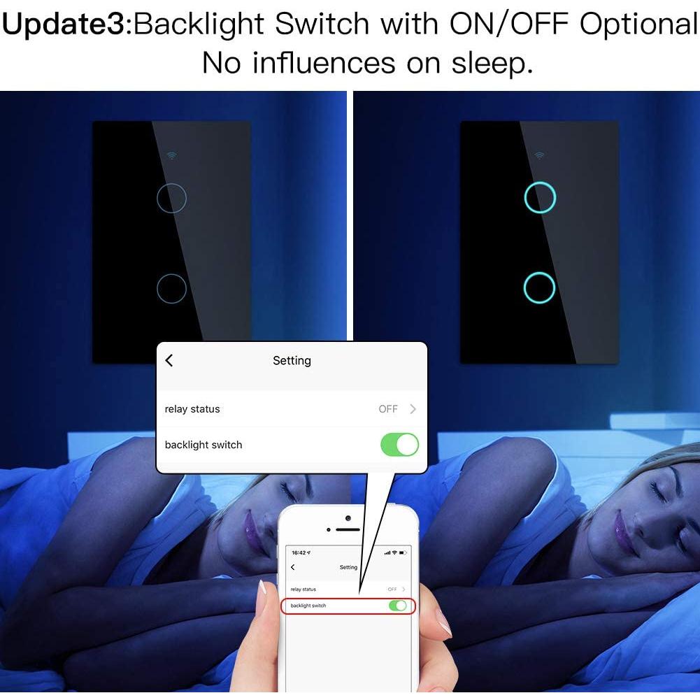 Interruptor de Luz Inteligente MoesGo WiFi 2 Gang Negro Panel Vidrio