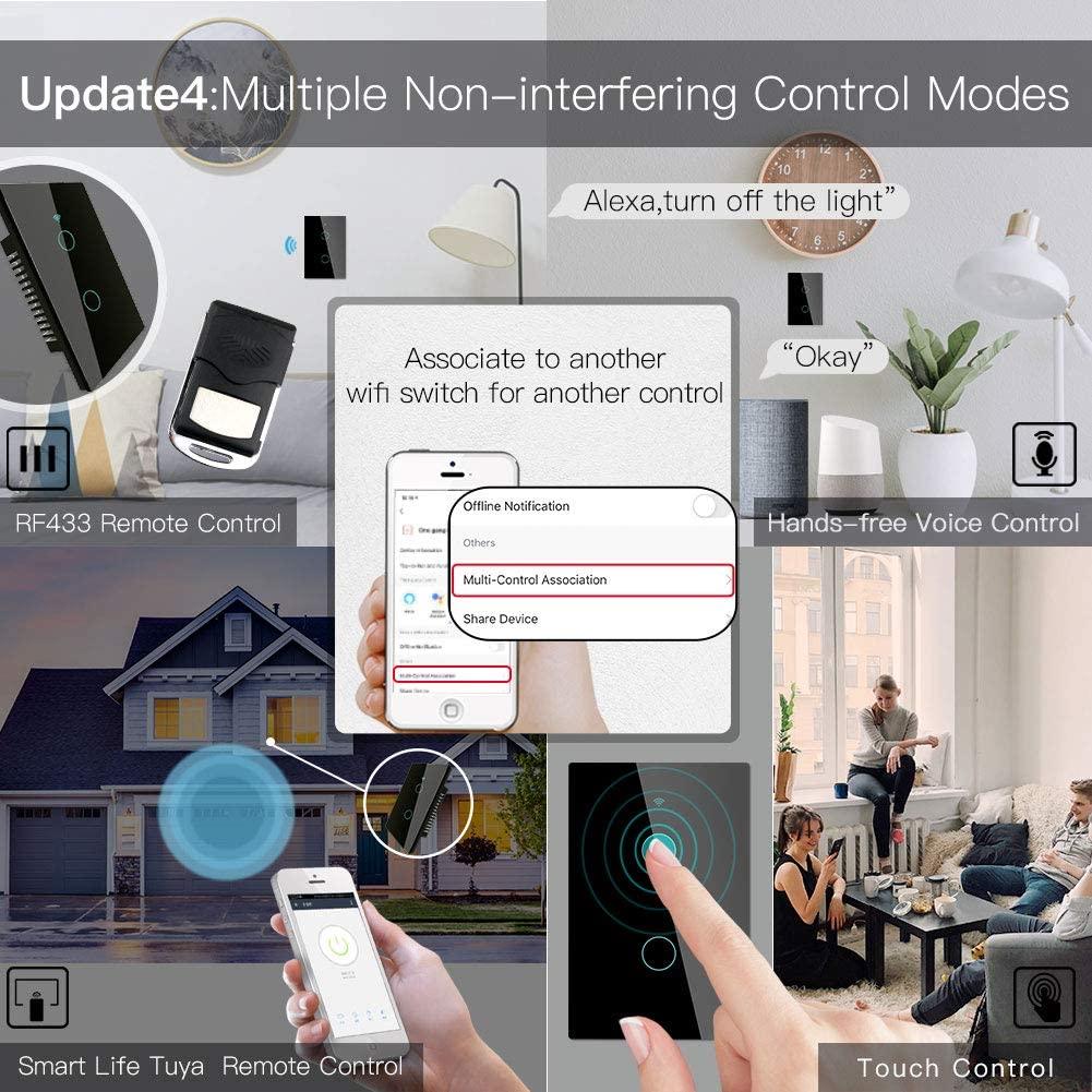 Interruptor de Luz Inteligente MoesGo WiFi 2 Gang Negro Panel Vidrio