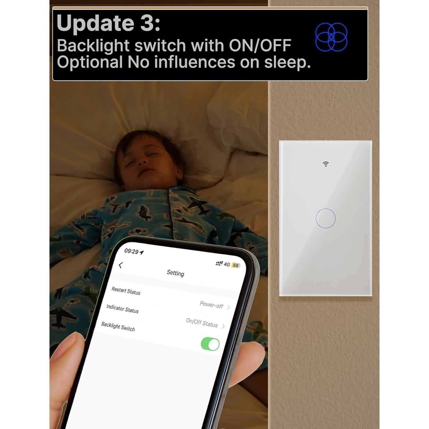 Interruptor de Pared Táctil Inteligente MOES Matter Blanco 1 Gang