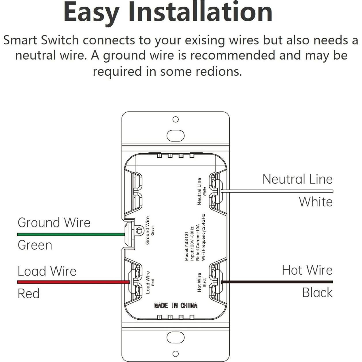 Interruptor de Luz Inteligente JUNLIT 2.4GHz Wi-Fi Alexa 10A