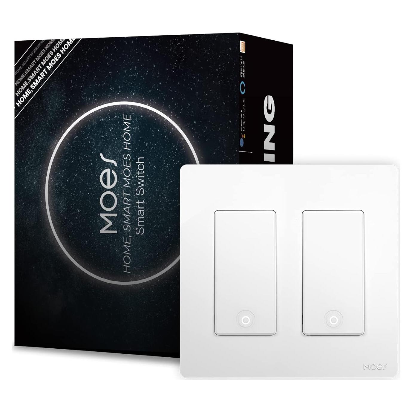 Interruptor de Luz Inteligente MoesGo WiFi 2 Gang Control Remoto