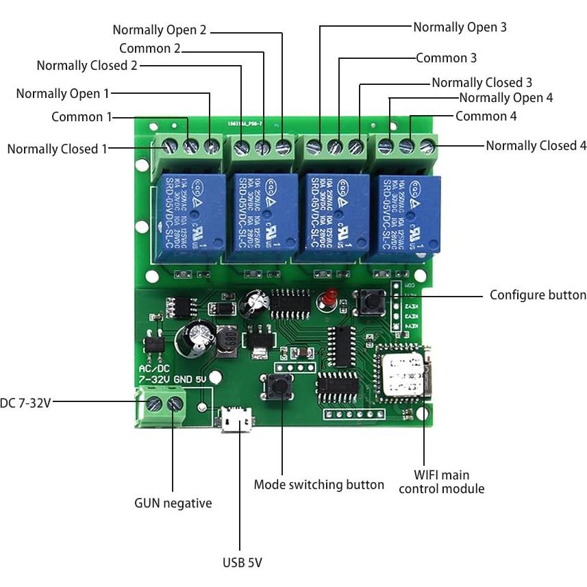 Módulo Relé Inteligente WiFi MHCOZY 5-32V 4CH Control Remoto