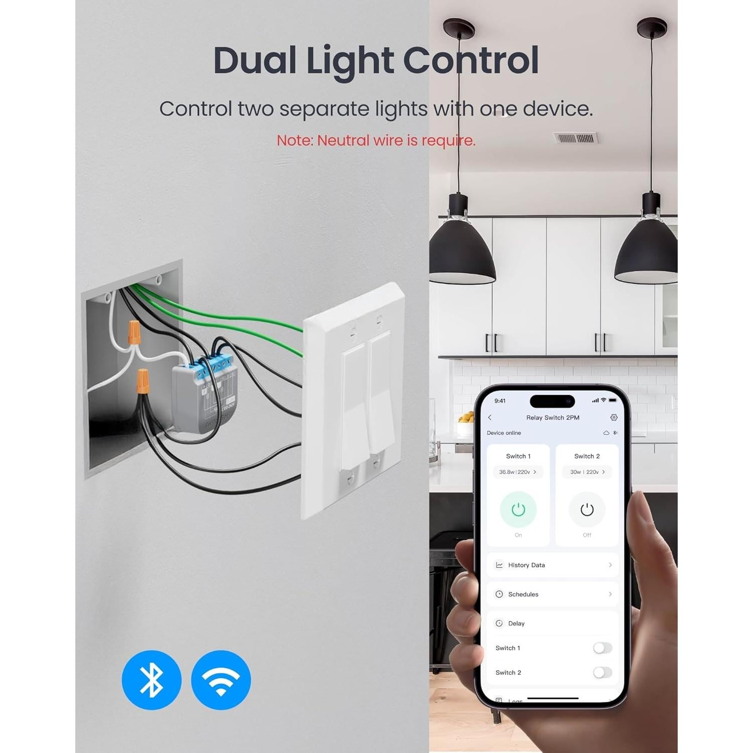 Interruptor Relé Inteligente SwitchBot 2PM, Control Doble Luz, Wi-Fi y Bluetooth