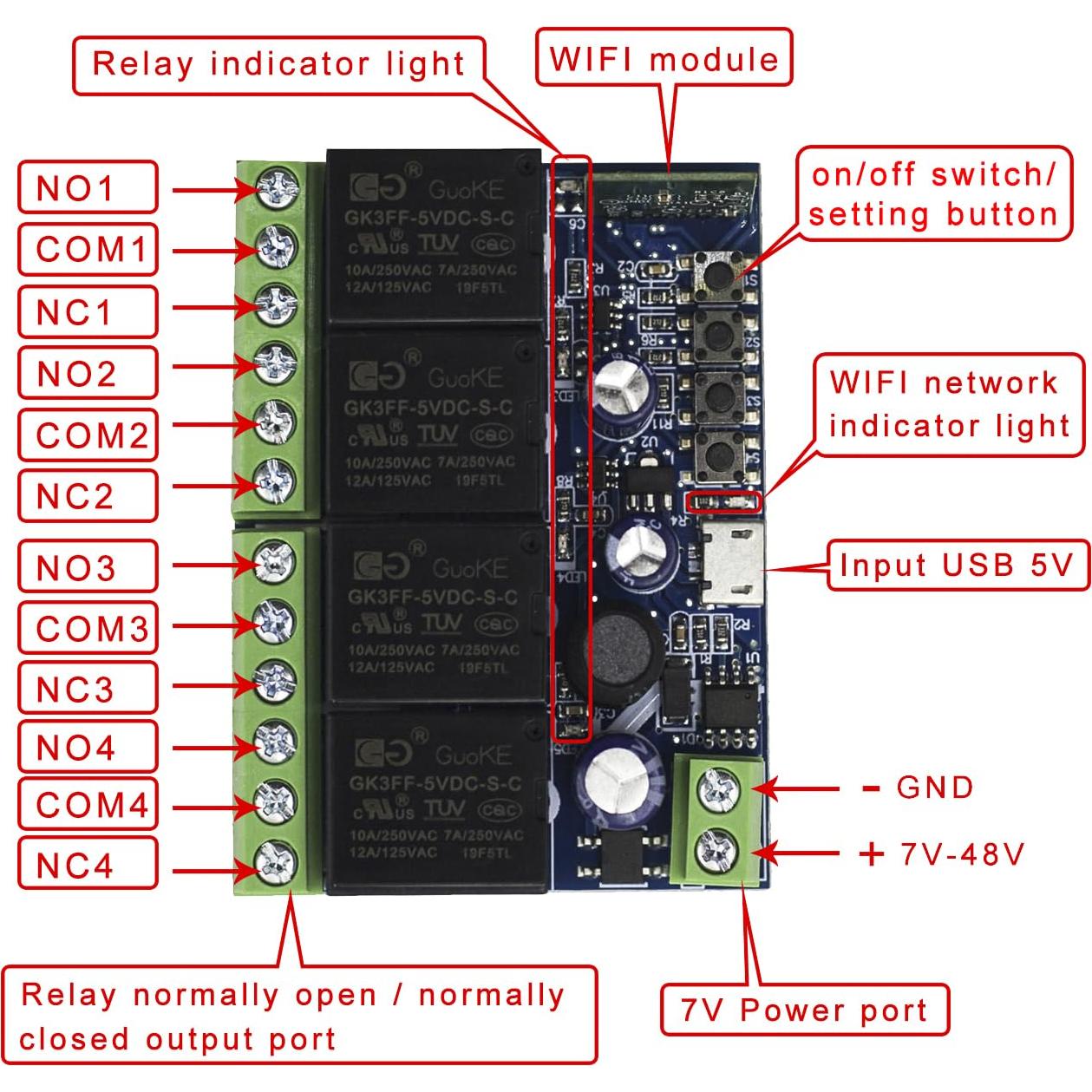 Módulo Relé Inteligente WiFi 4 Canales QIACHIP Control Remoto