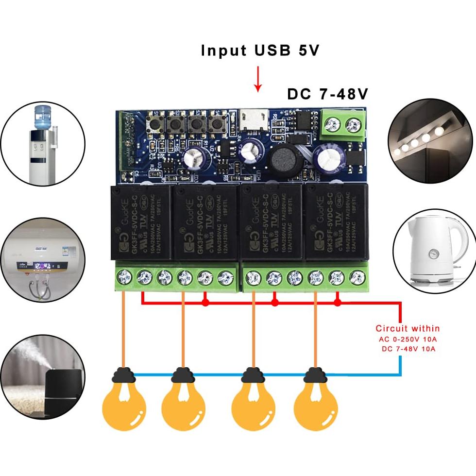 Módulo Relé Inteligente WiFi 4 Canales QIACHIP Control Remoto