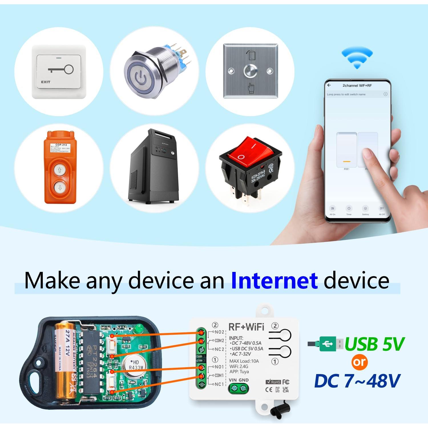 Interruptor Inteligente WiFi + RF DieseRC TY-2CH 2 Canales