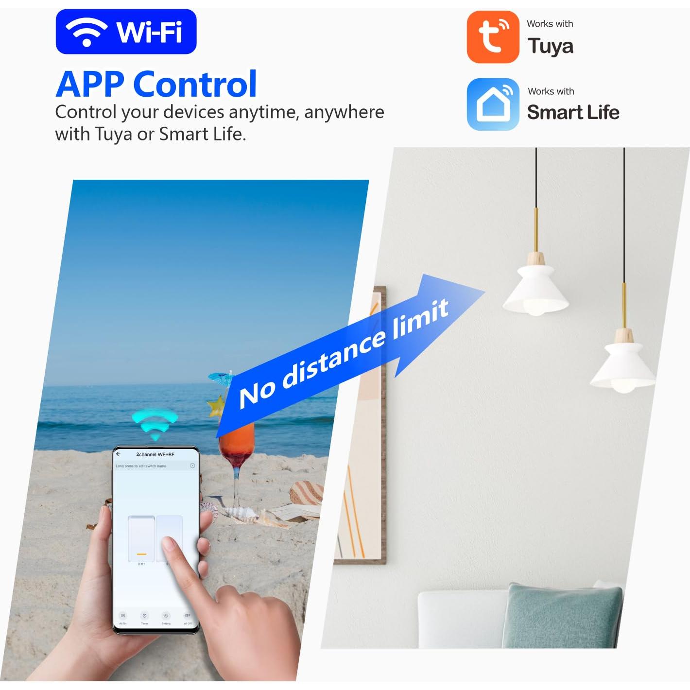 Interruptor Inteligente WiFi + RF DieseRC TY-2CH 2 Canales