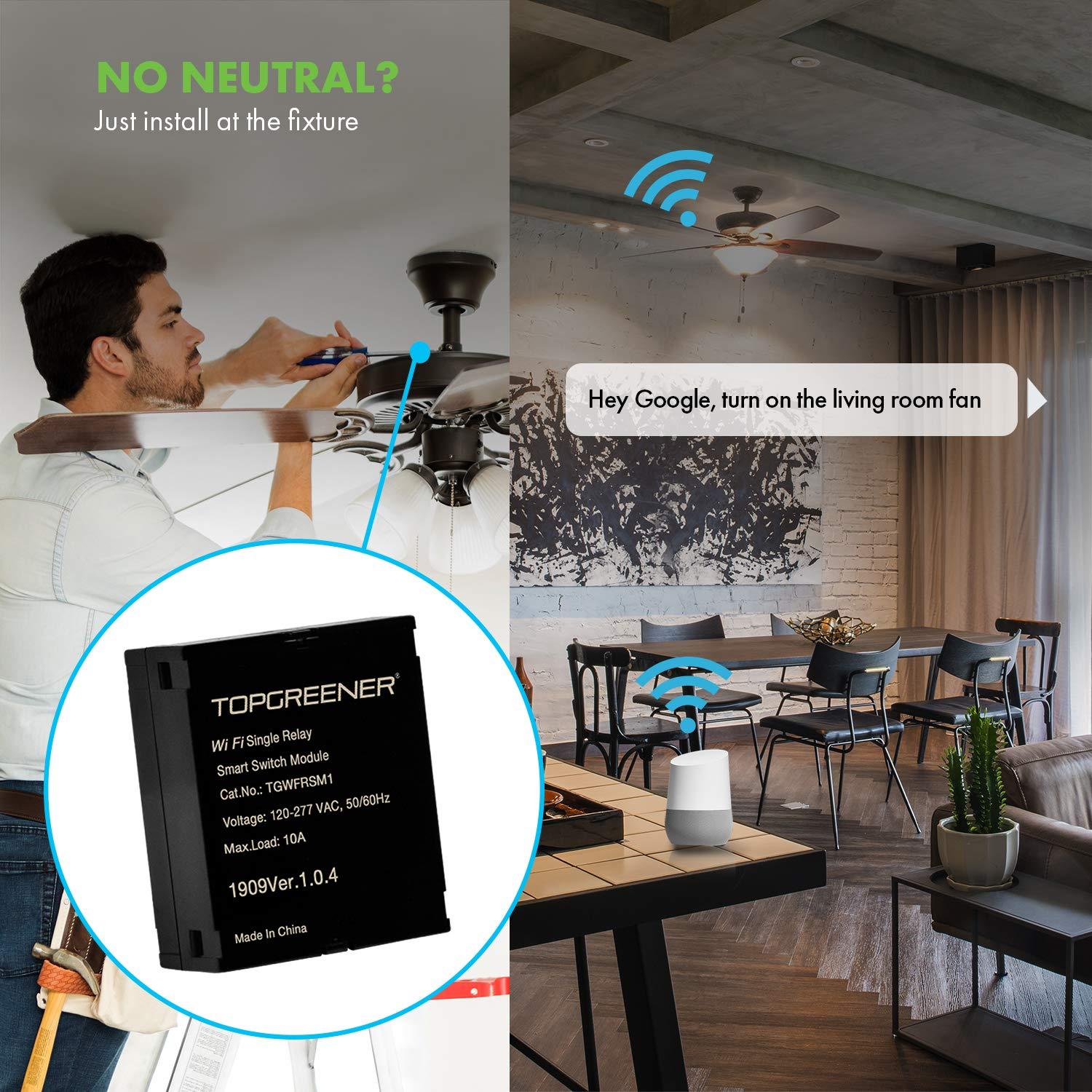 Módulo de Relé Wi-Fi TOPGREENER TGWFRSM1, Interruptor Inteligente Oculto