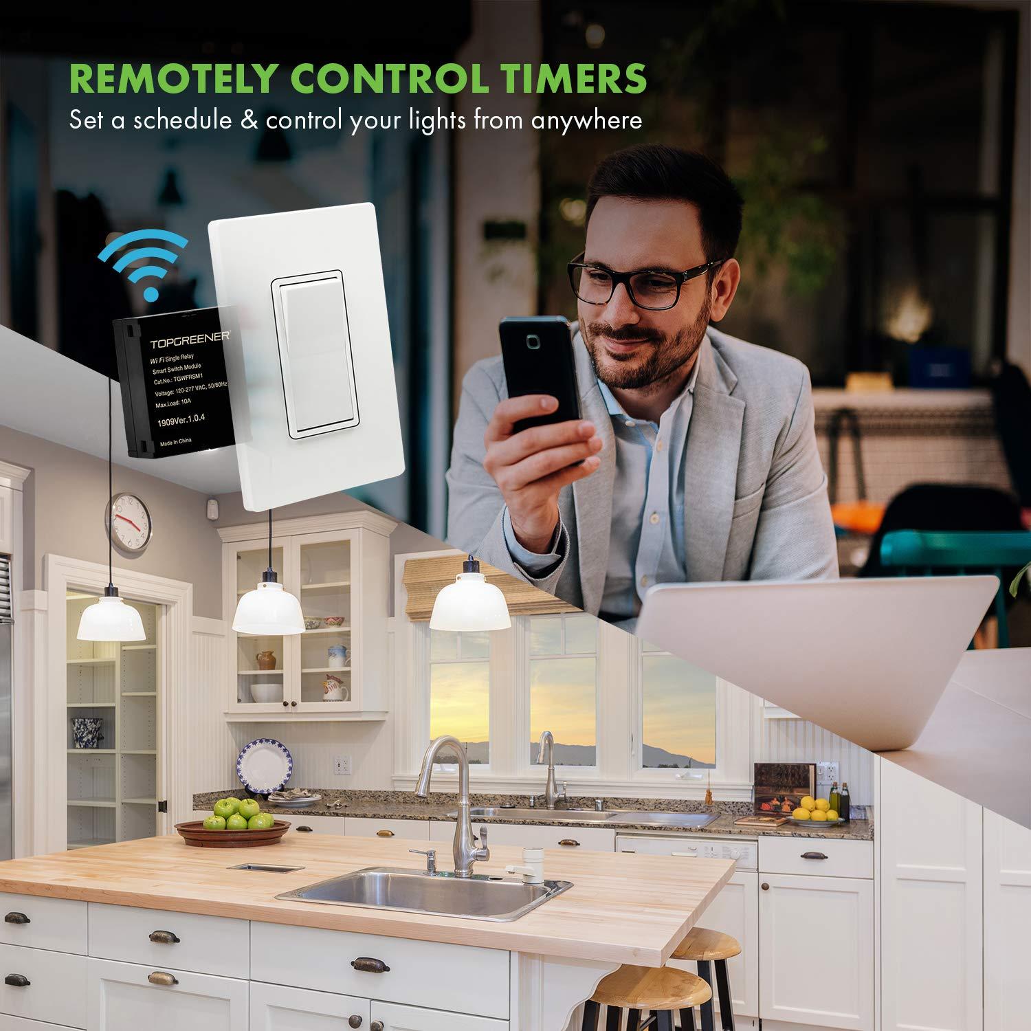 Módulo de Relé Wi-Fi TOPGREENER TGWFRSM1, Interruptor Inteligente Oculto