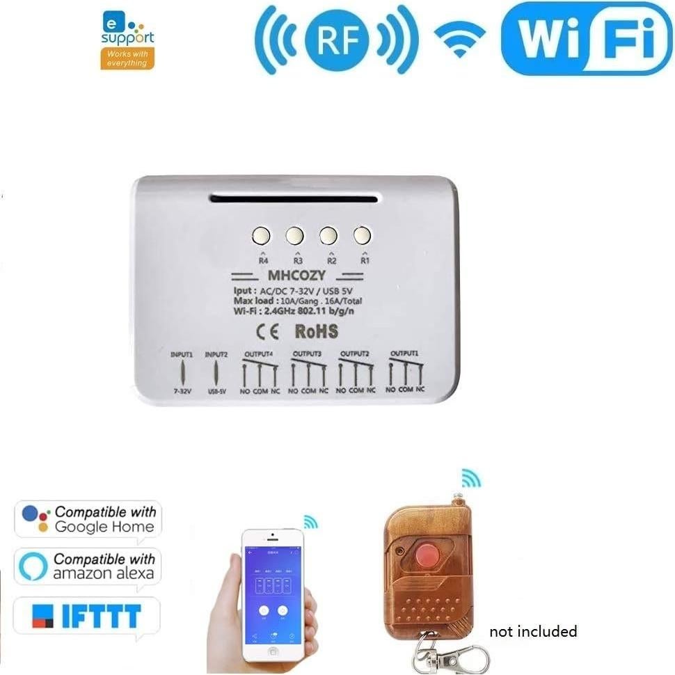 Módulo Interruptor Inteligente WiFi MHCOZY 4CH 5-32V