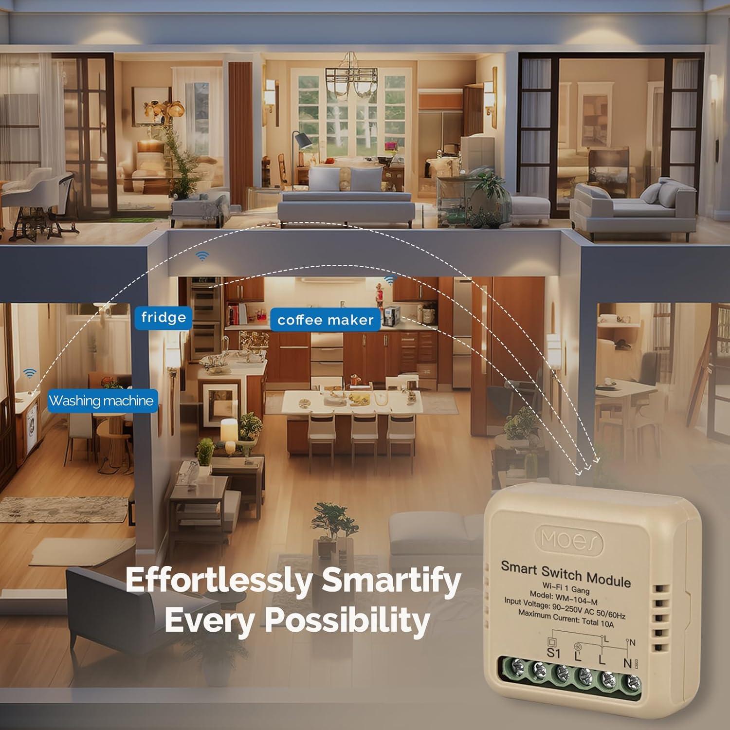 Relé Inteligente WiFi MOES 1 Gang 10A Control por Voz