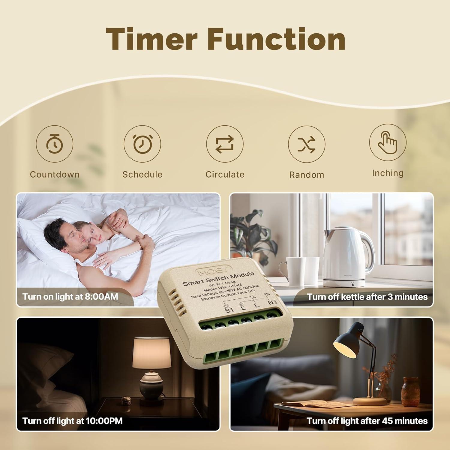 Relé Inteligente WiFi MOES 1 Gang 10A Control por Voz