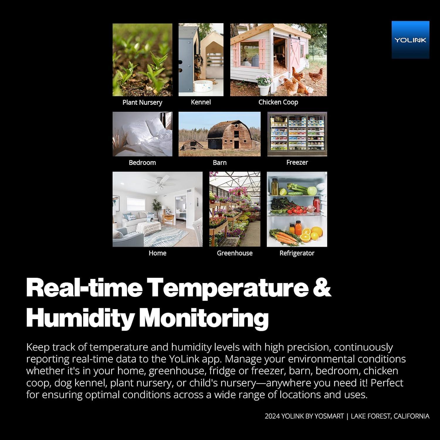 Termómetro e Higrómetro Inalámbrico YoLink, Paquete de 3, Alertas