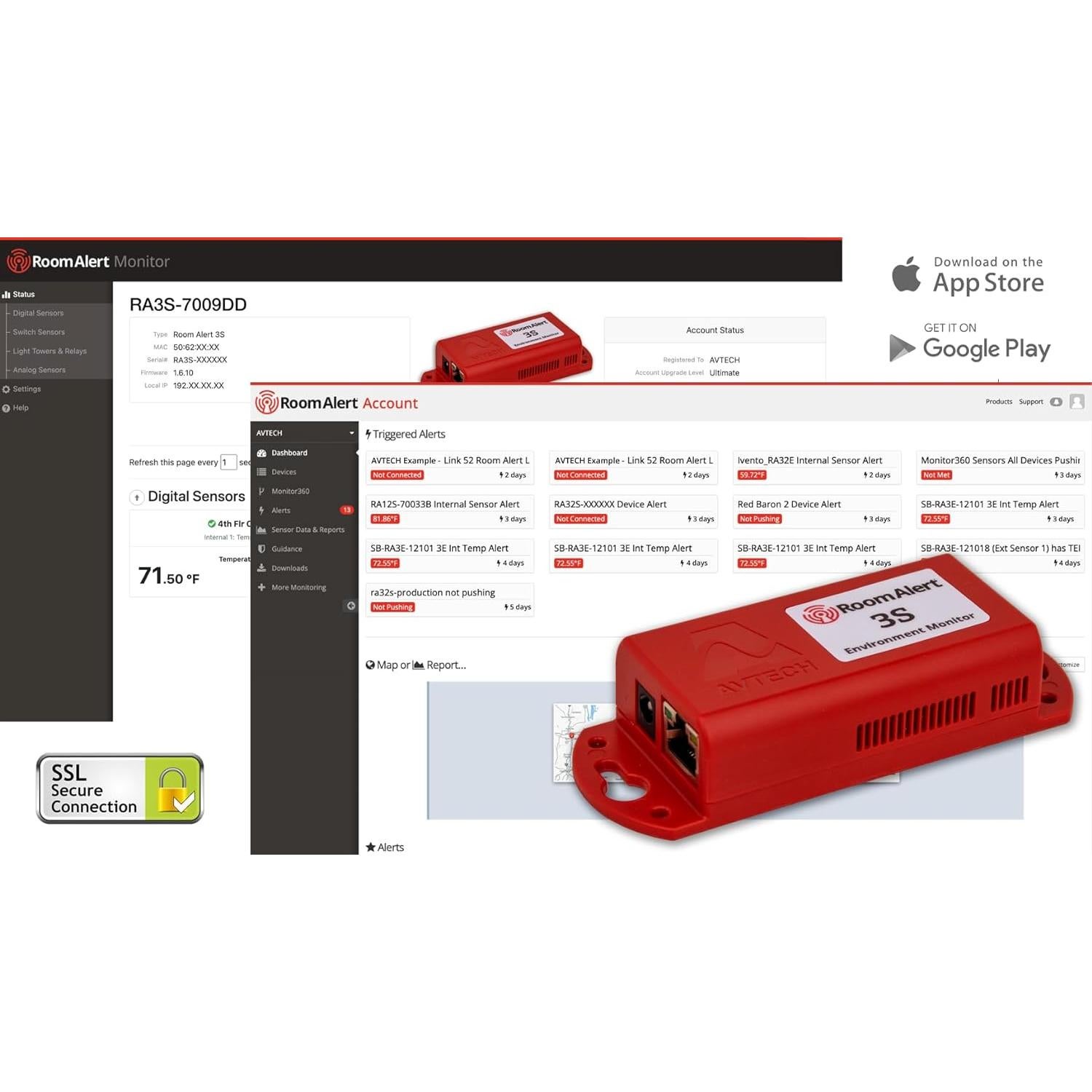 Monitor Ambiental Room Alert 3S AVTECH - Temperatura y Seguridad