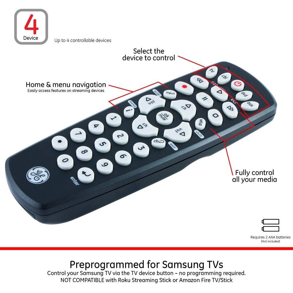 Control Remoto Universal GE 4 Dispositivos Negro 34708