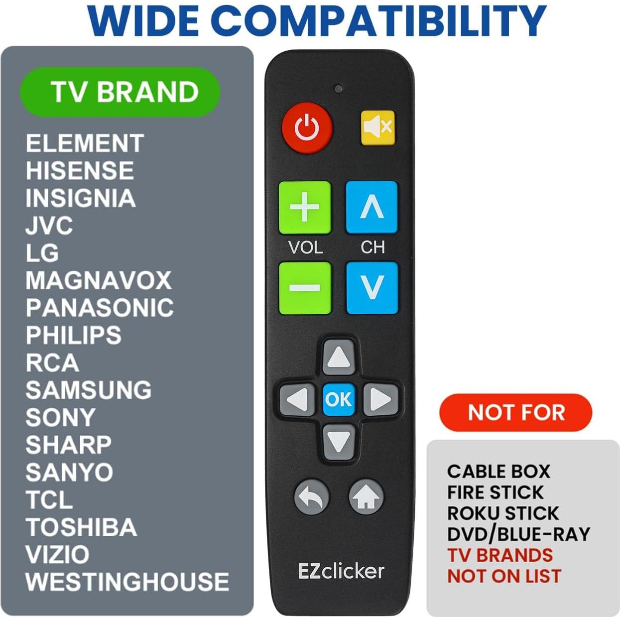 Control Remoto Universal TV Benoo EZCPTVB Botón Grande Negro