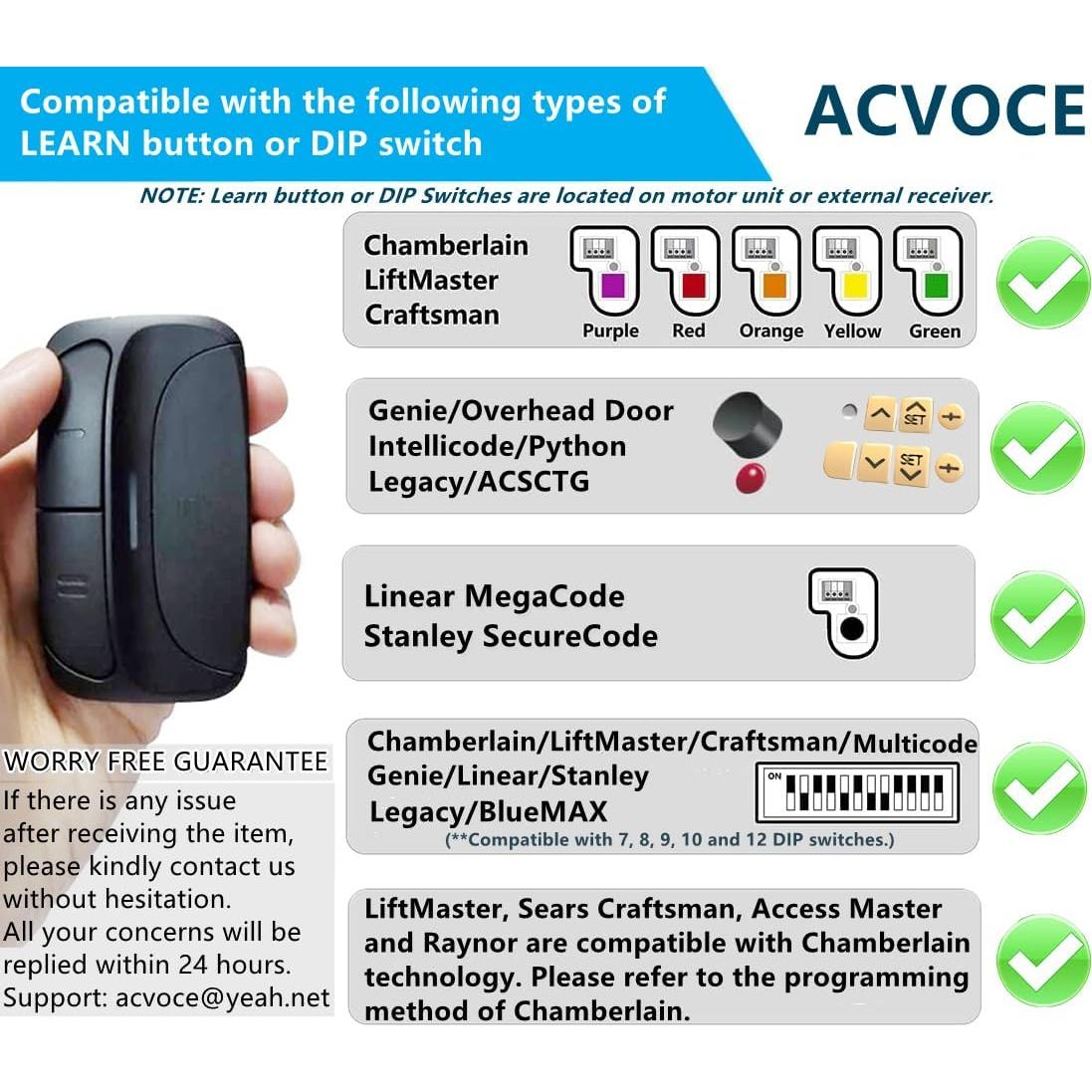 Control Remoto Universal Acvoce SM24 para Puertas de Garaje