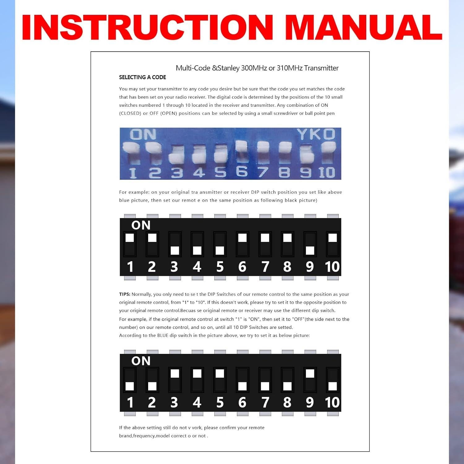 Control Remoto de Puerta de Garaje Kingdder 3089 300MHz Negro