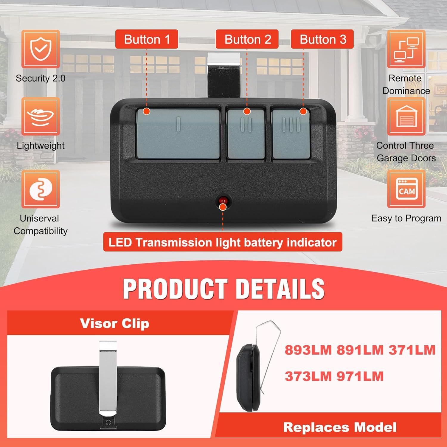 Control Remoto 893MAX Micnce para Puerta de Garaje - 3 Botones