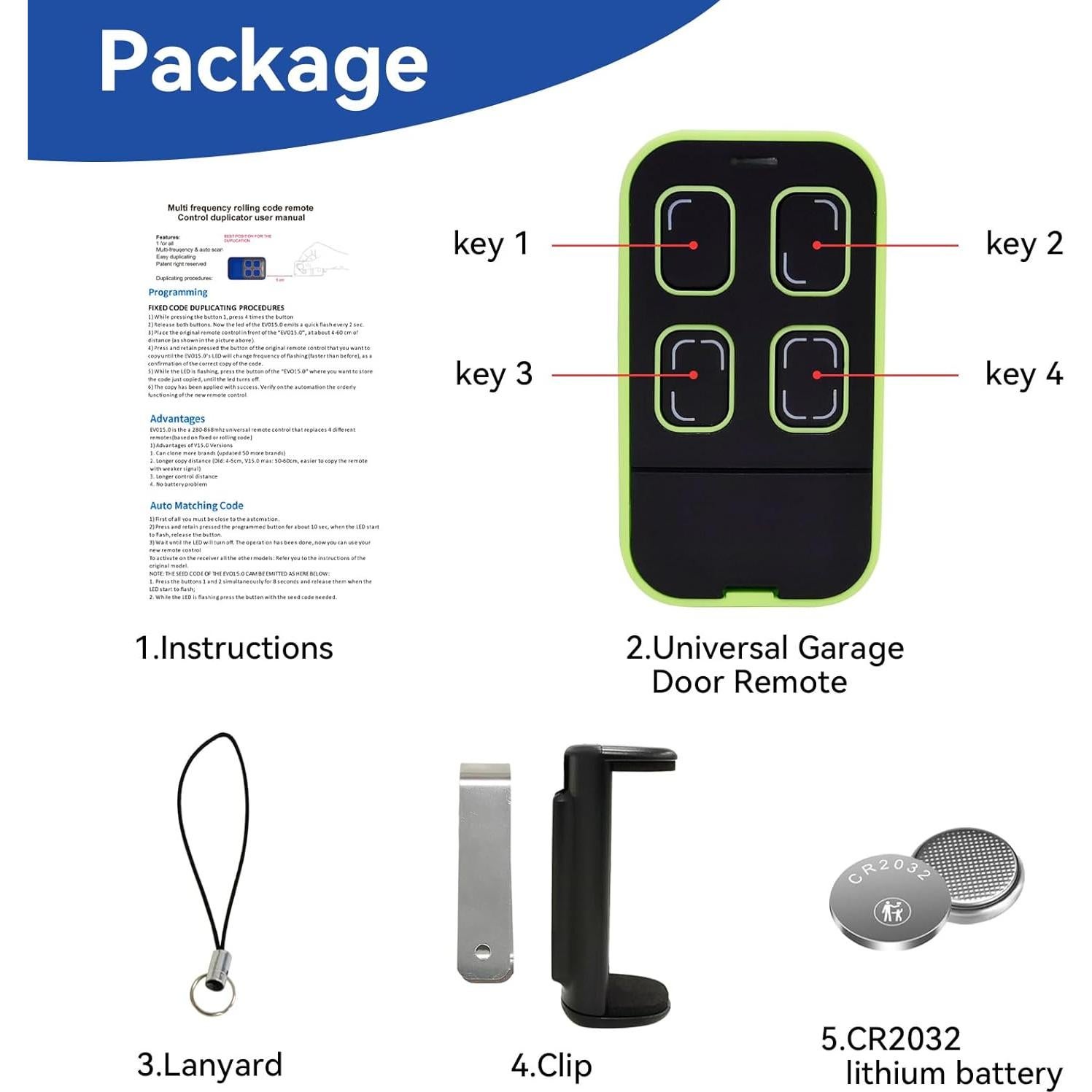 Control Remoto Universal Oraneyun para Garaje Verde 4 Botones