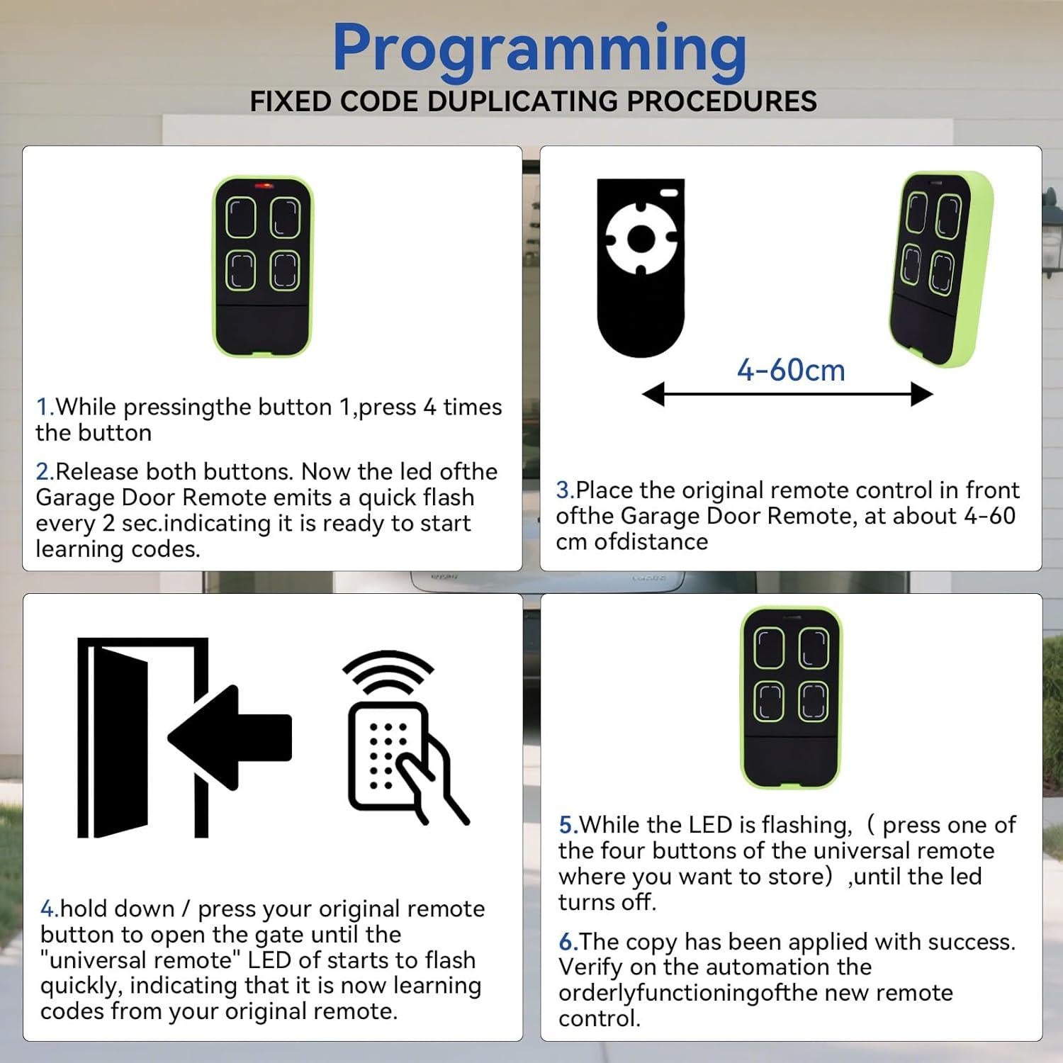 Control Remoto Universal Oraneyun para Garaje Verde 4 Botones