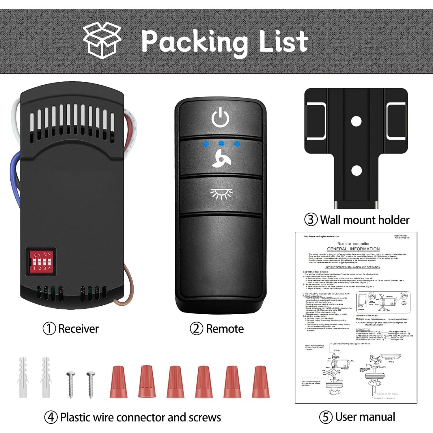 Kit Control Remoto Universal Ventilador Techo FEKOTS 3 Velocidades