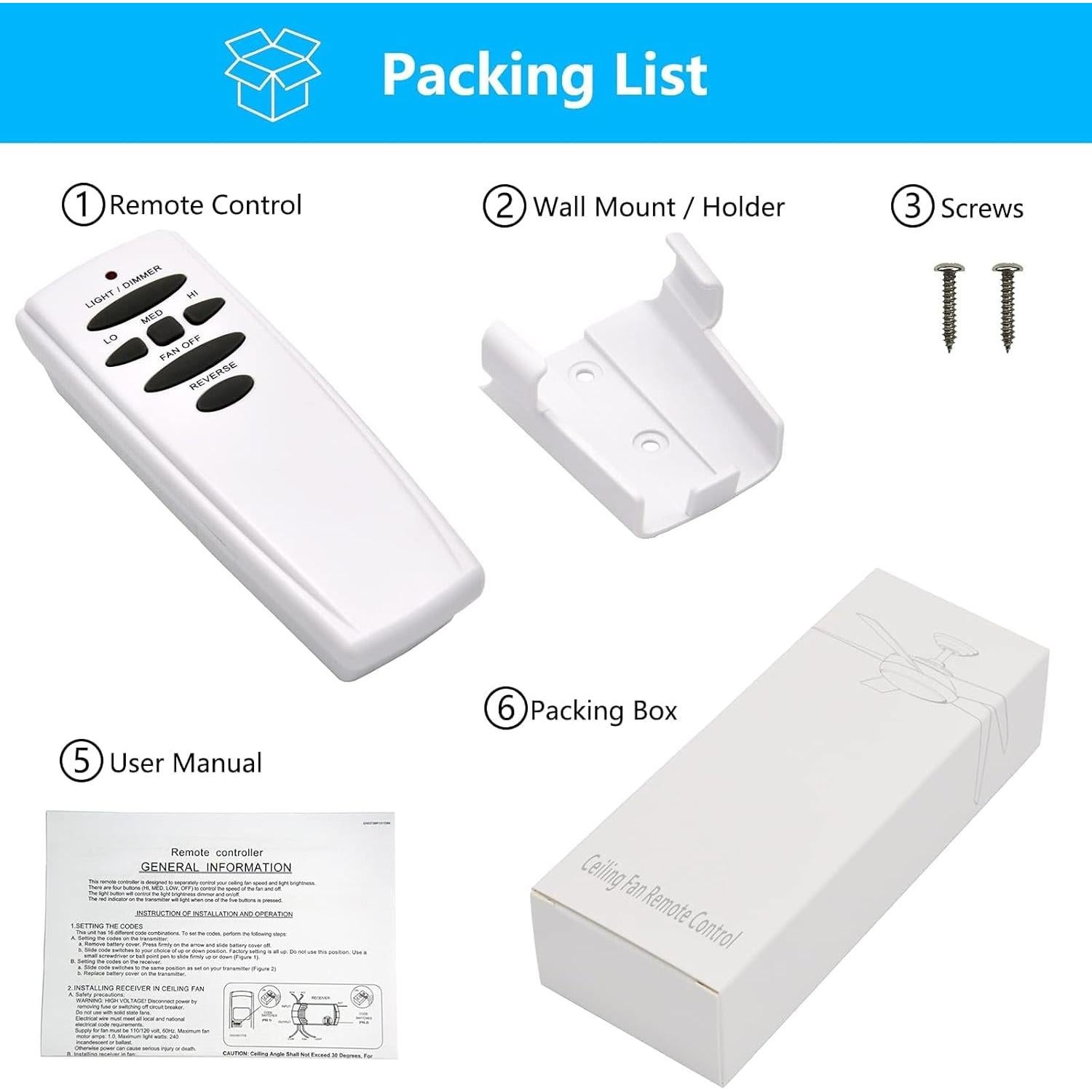 Control Remoto de Ventilador de Techo CENMING FAN-HD6R con Inversa