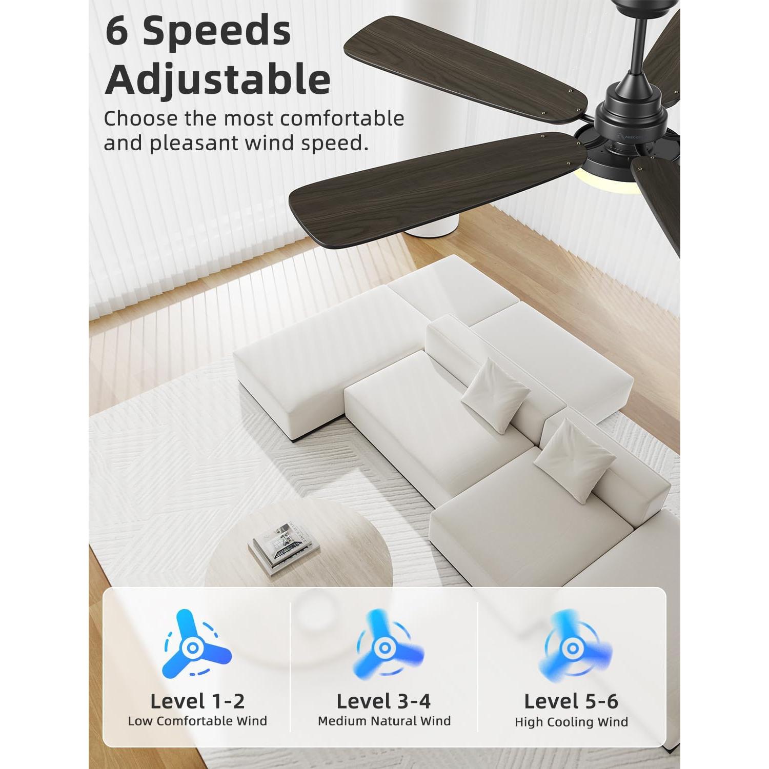 Ventilador de Techo Arecovas 132 cm con Luz LED y Control Remoto