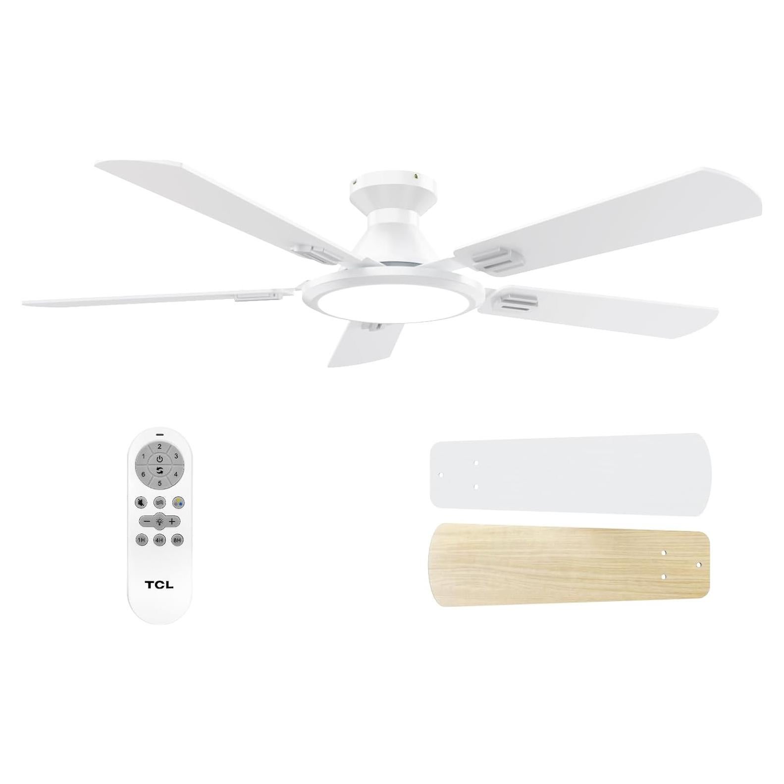 Ventilador de Techo TCL HFSB-60000AD 52" Blanco con Luz LED y Control Remoto