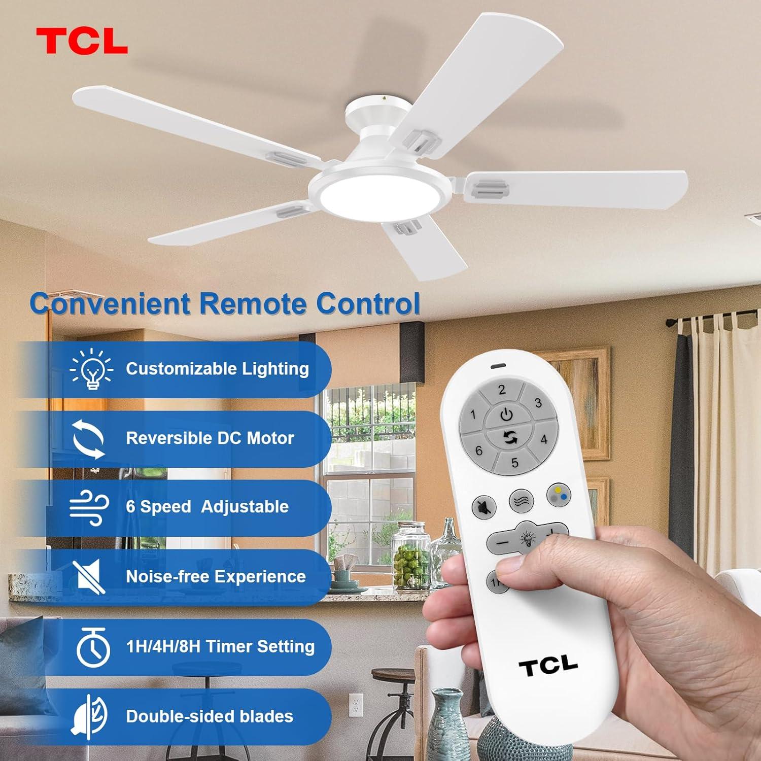 Ventilador de Techo TCL HFSB-60000AD 52" Blanco con Luz LED y Control Remoto
