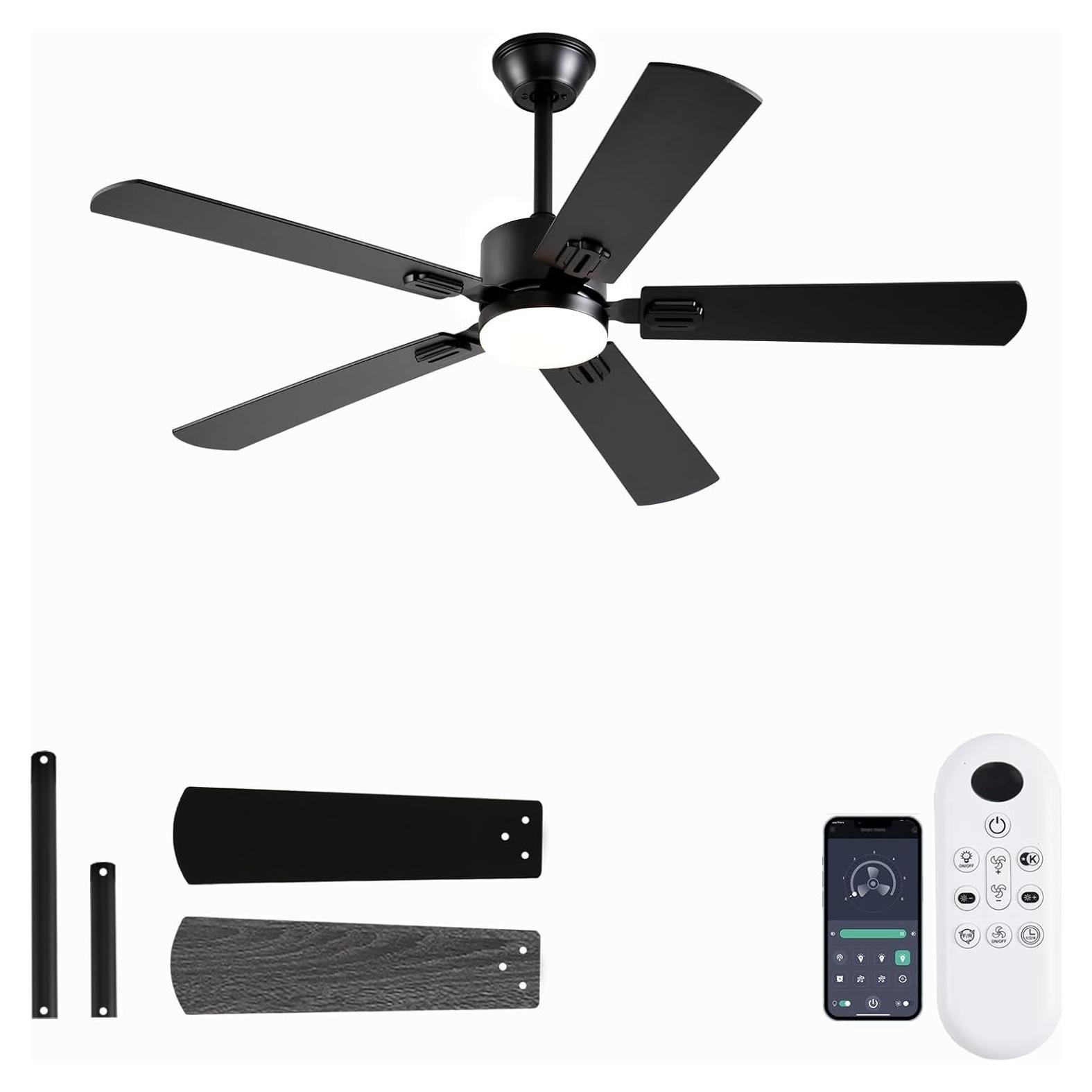 Ventilador de Techo FUMLTP 52" Negro con Luz LED y Control Remoto