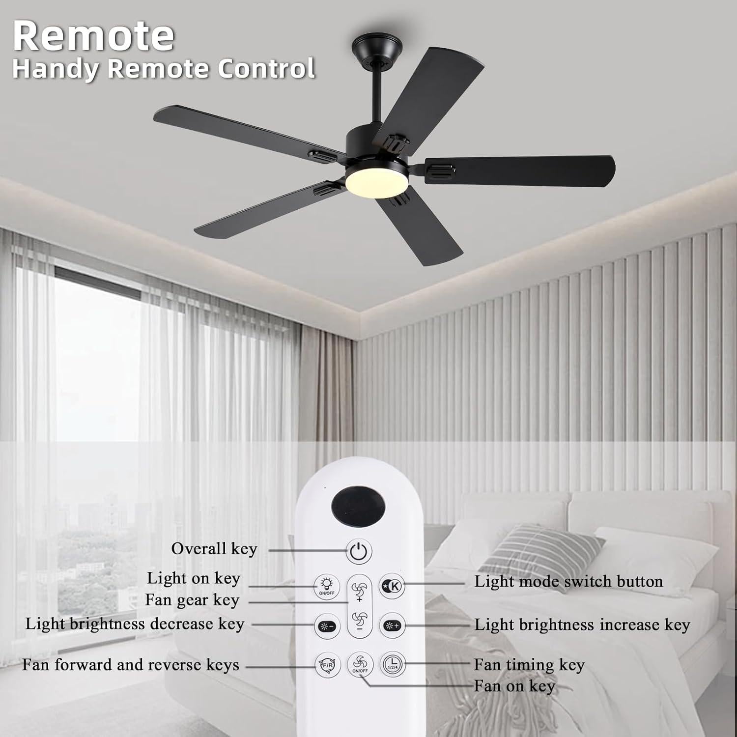 Ventilador de Techo FUMLTP 52" Negro con Luz LED y Control Remoto