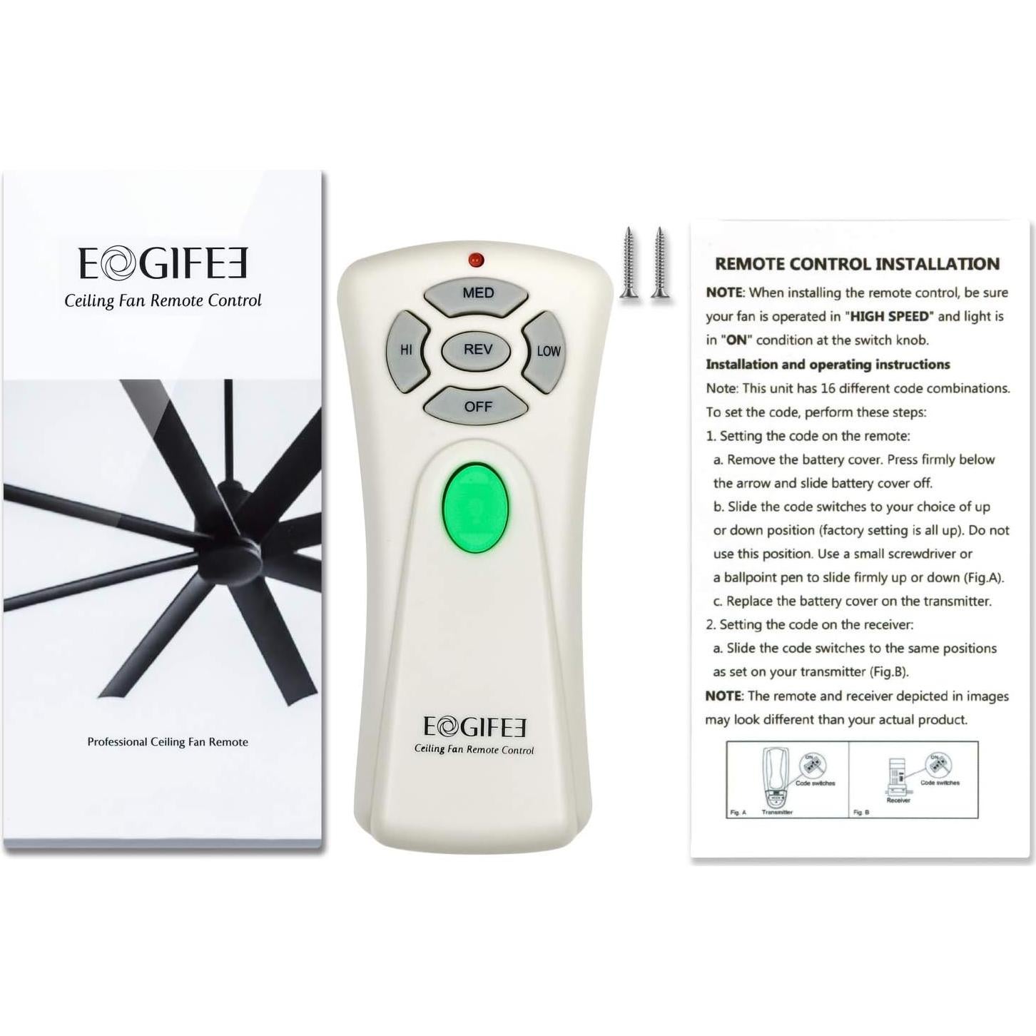 Control Remoto Ventilador de Techo Eogifee UC7080T 3 Velocidades