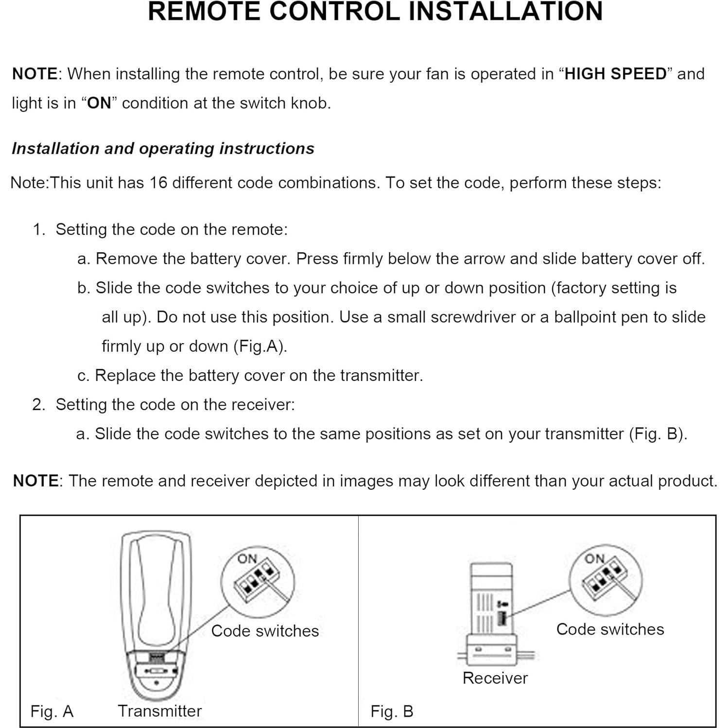Control Remoto Ventilador de Techo Eogifee UC7080T 3 Velocidades