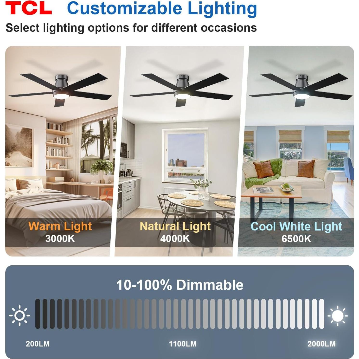 Ventilador de Techo TCL HFS2-22H00A0 132 cm con Luz LED y Control Remoto