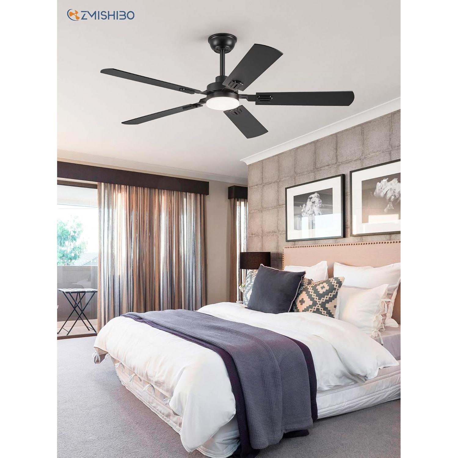 Ventilador de Techo ZMISHIBO 52" Negro con Luz LED y Control Remoto