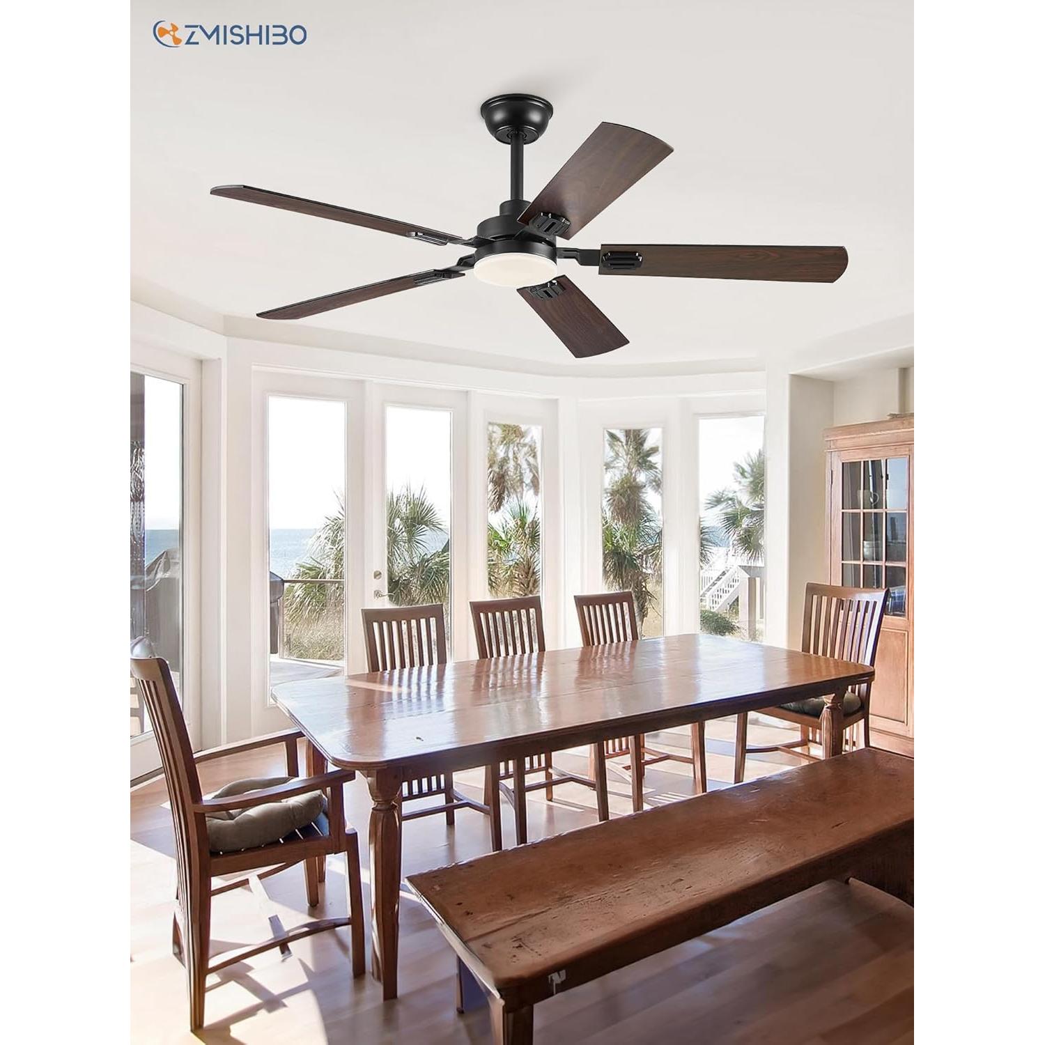 Ventilador de Techo ZMISHIBO 52" Negro con Luz LED y Control Remoto