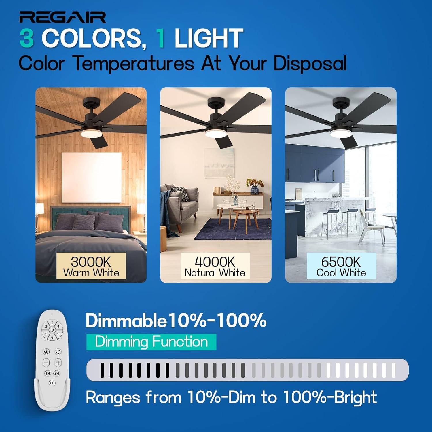 Ventilador de Techo Regair 52" con Luz LED y Control Remoto